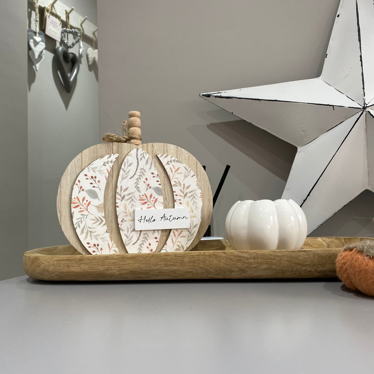 Hello Autumn 3d effect hand painted pumpkin block