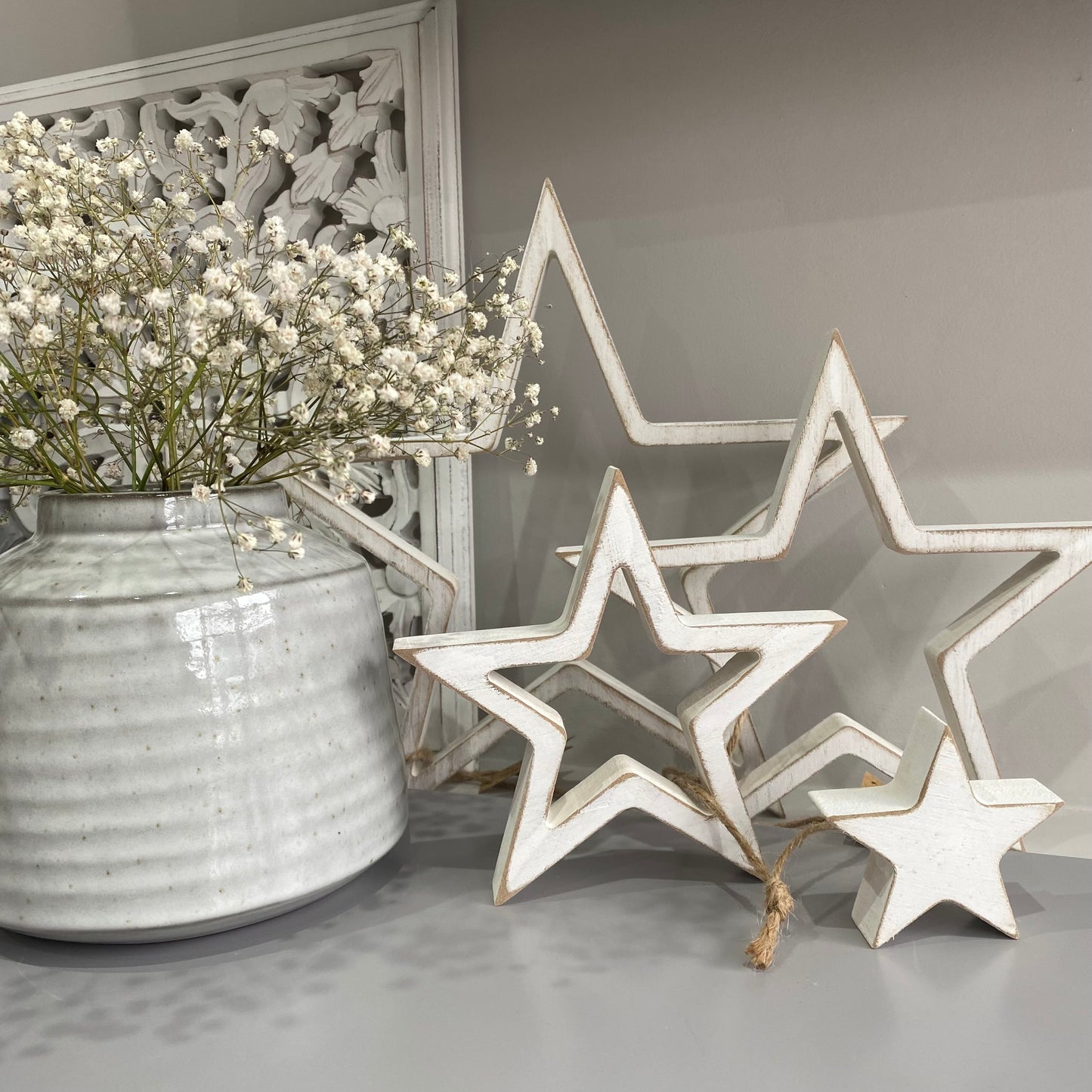 White Wood Stars - set of 4