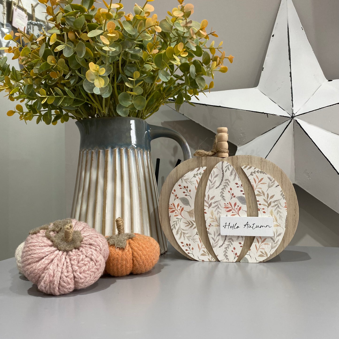 Hello Autumn 3d effect hand painted pumpkin block