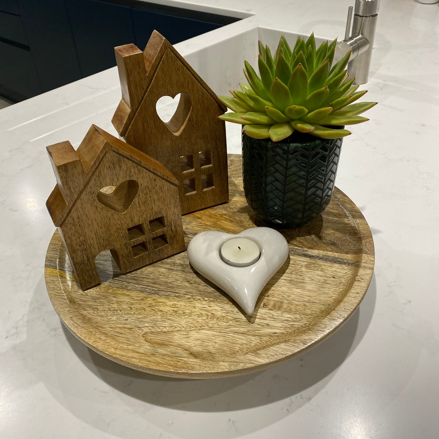 Natural Wooden House with Heart - Set of 2