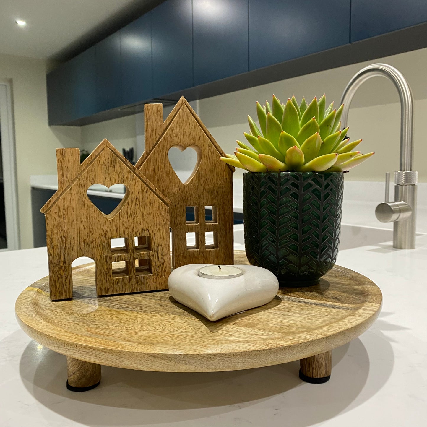 Natural Wooden House with Heart - Set of 2