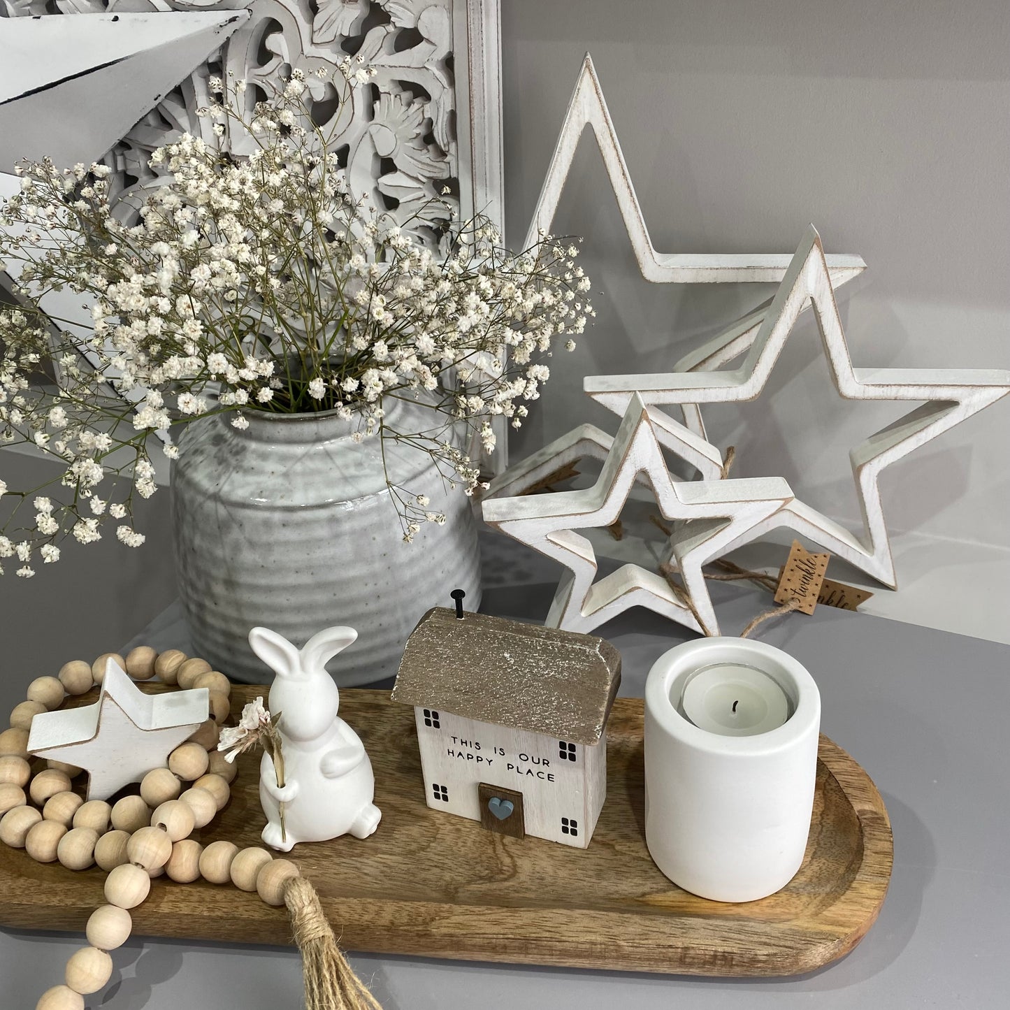 White Wood Stars - set of 4