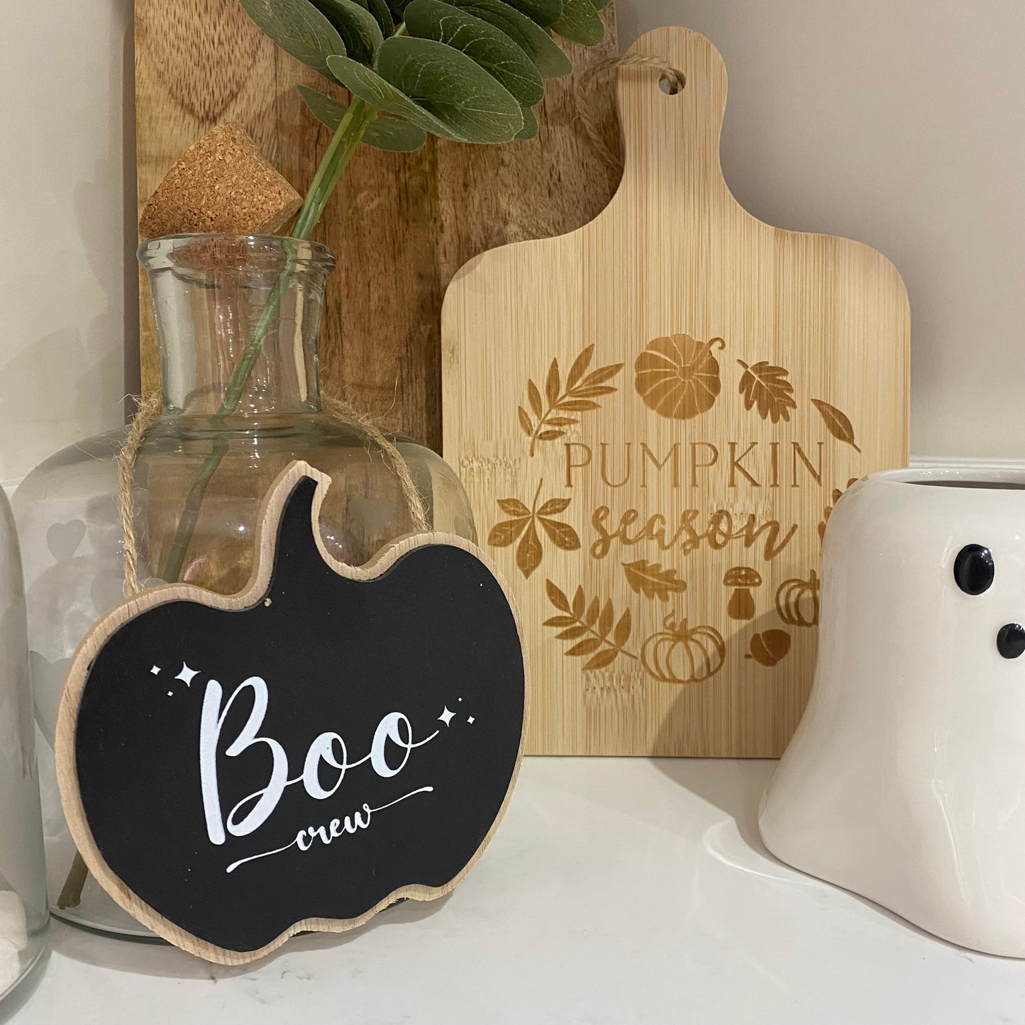 Boo Crew Black Wooden Hanging Pumpkin