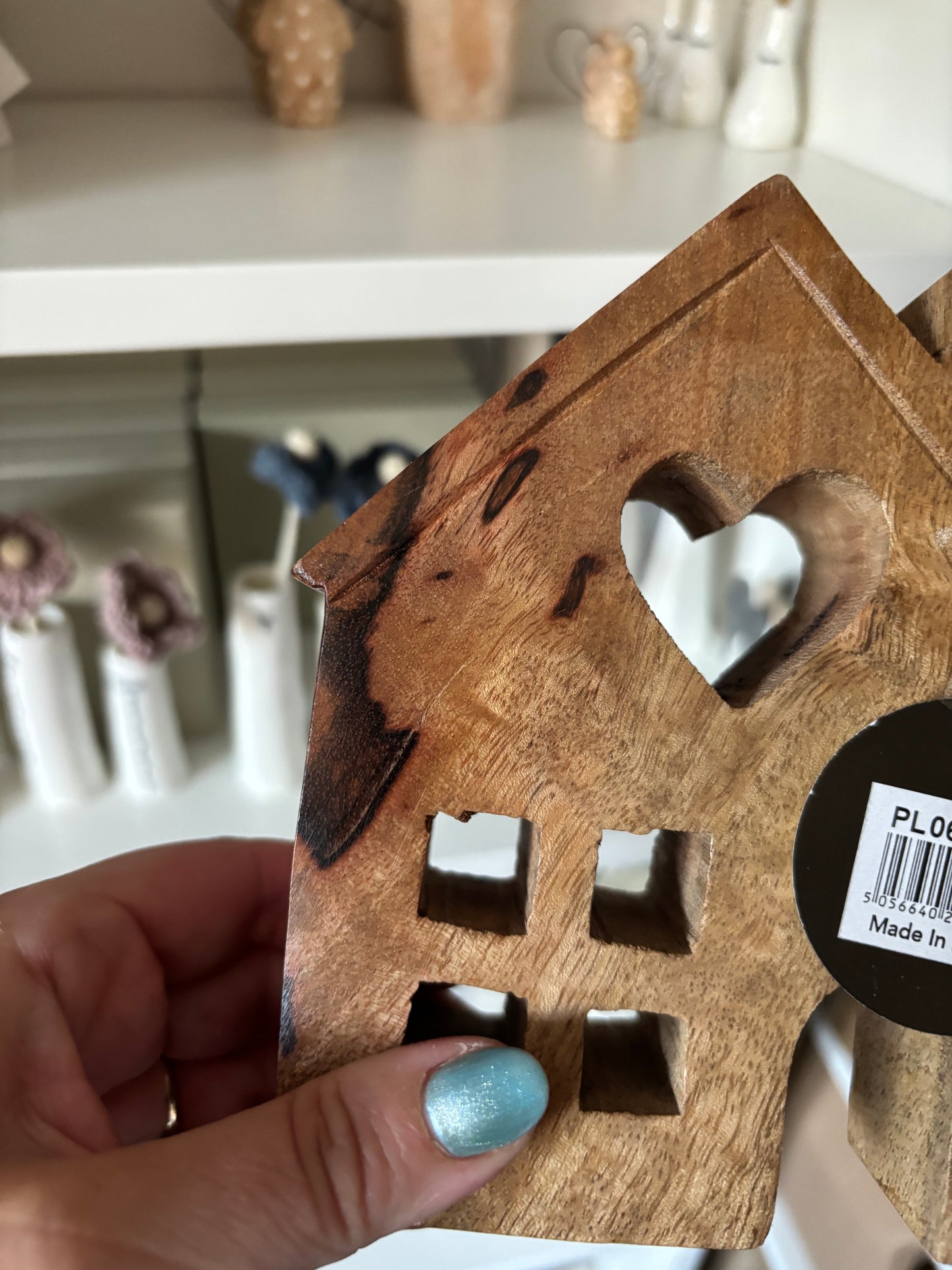 Natural Wooden House with Heart - Set of 2 - imperfect