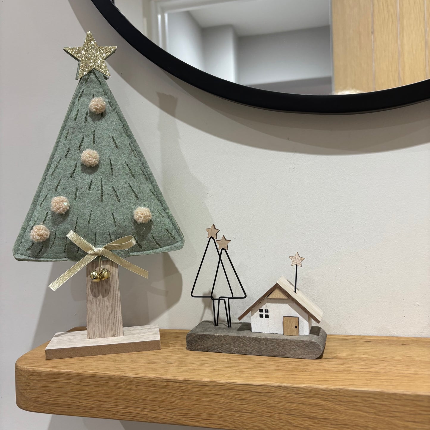 Pale Green Felt Christmas Tree with Gold Star and bells