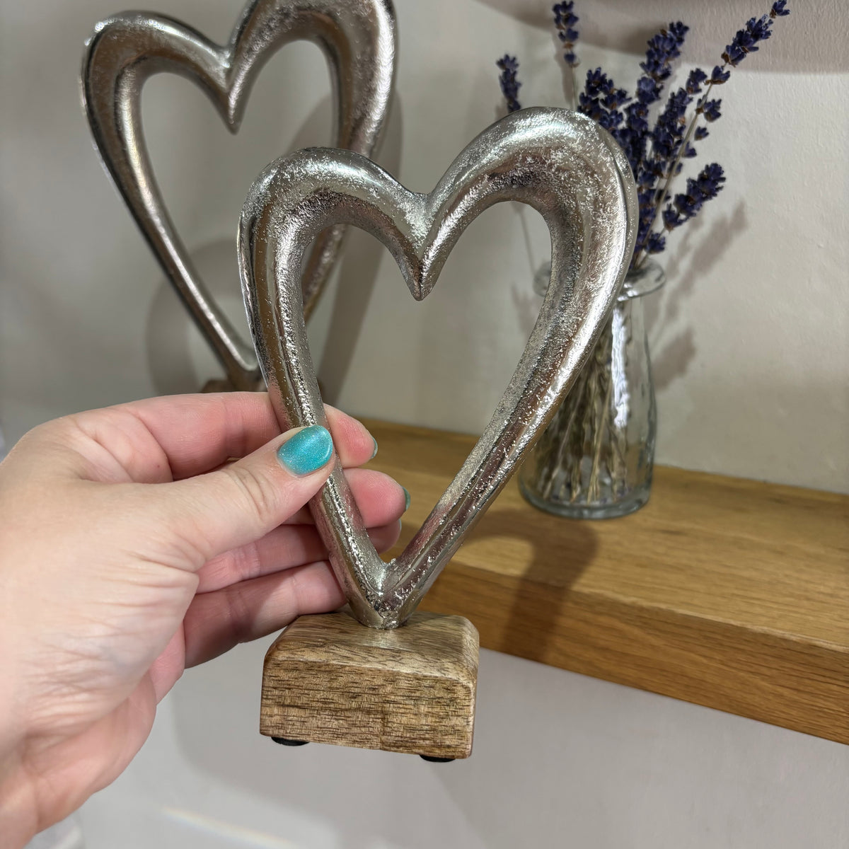 Silver Metal Heart on Wood base - 2 sizes