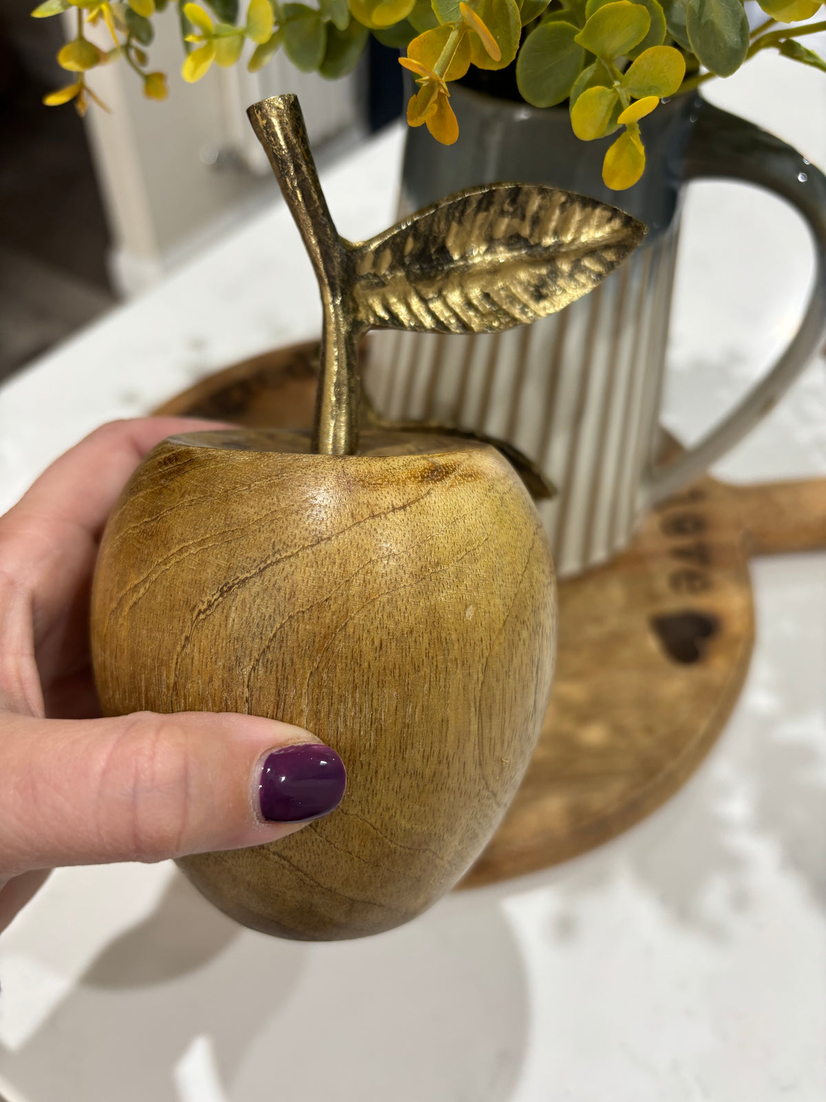 Wooden Apples with Gold Metal Stalk - options