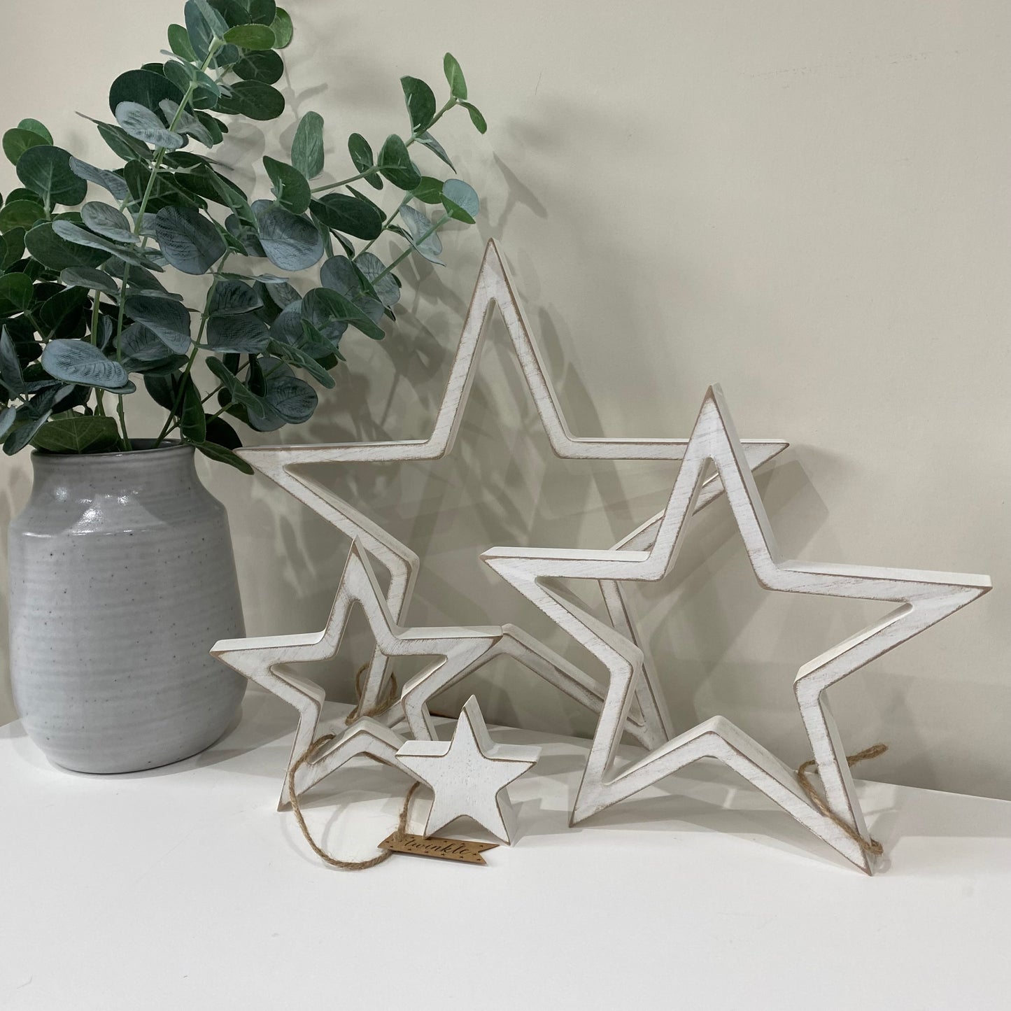 White Wood Stars - set of 4