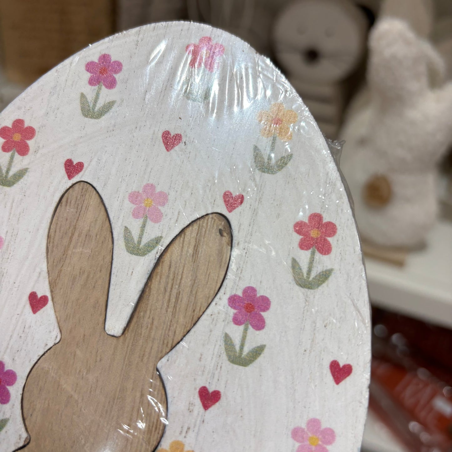 Wooden Floral egg with Rabbit - imperfect