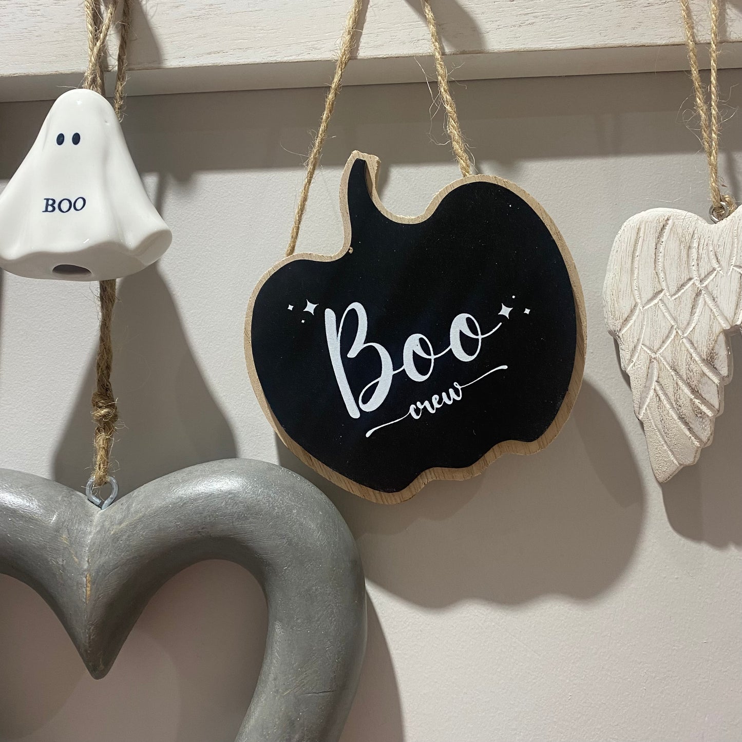 Boo Crew Black Wooden Hanging Pumpkin