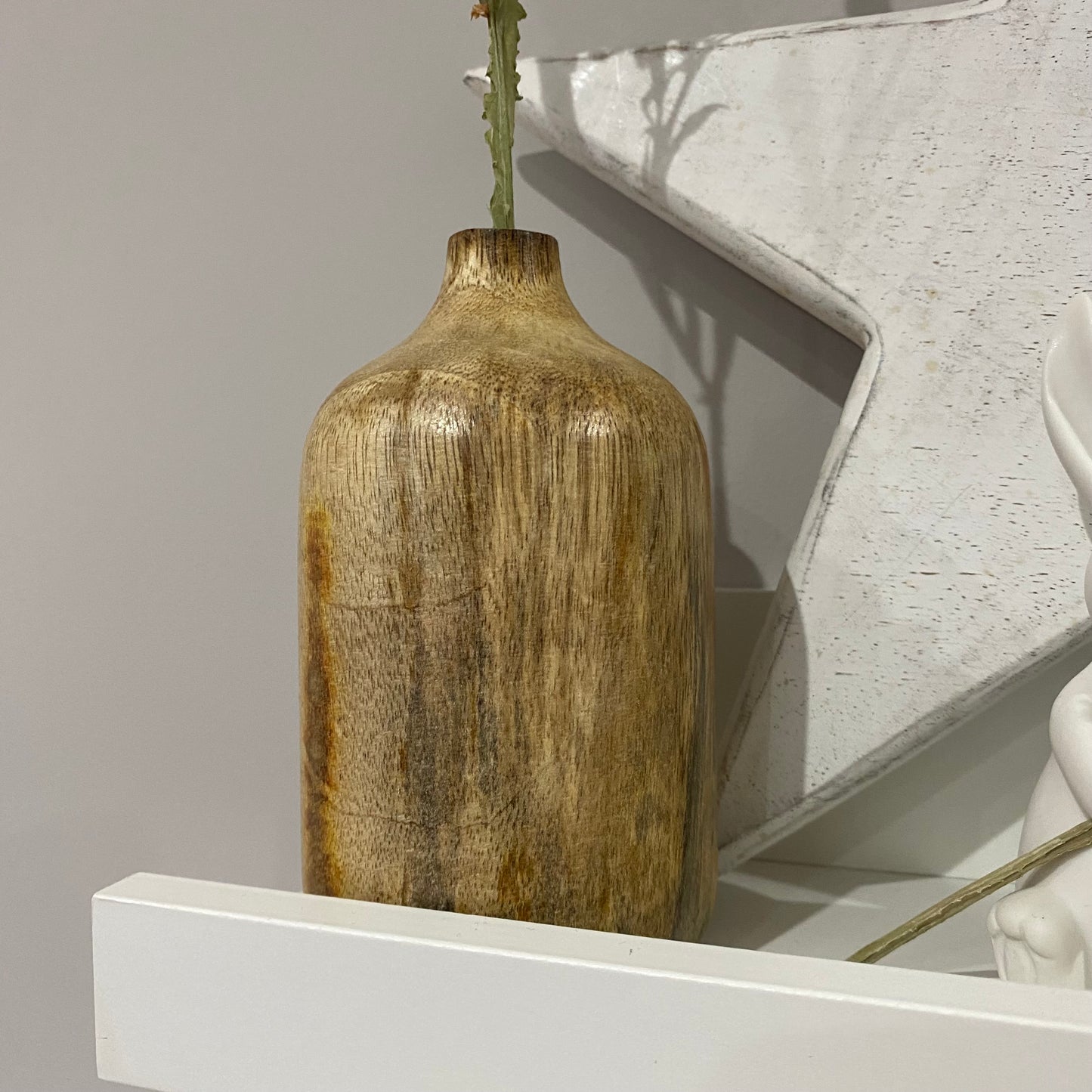 Mango Wood Vase with Narrow Neck