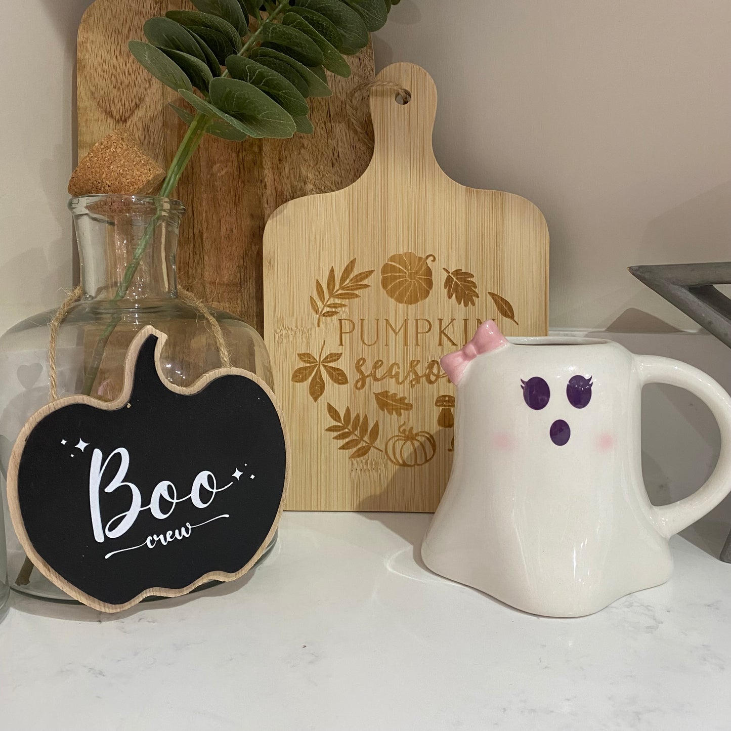 Boo Crew Black Wooden Hanging Pumpkin