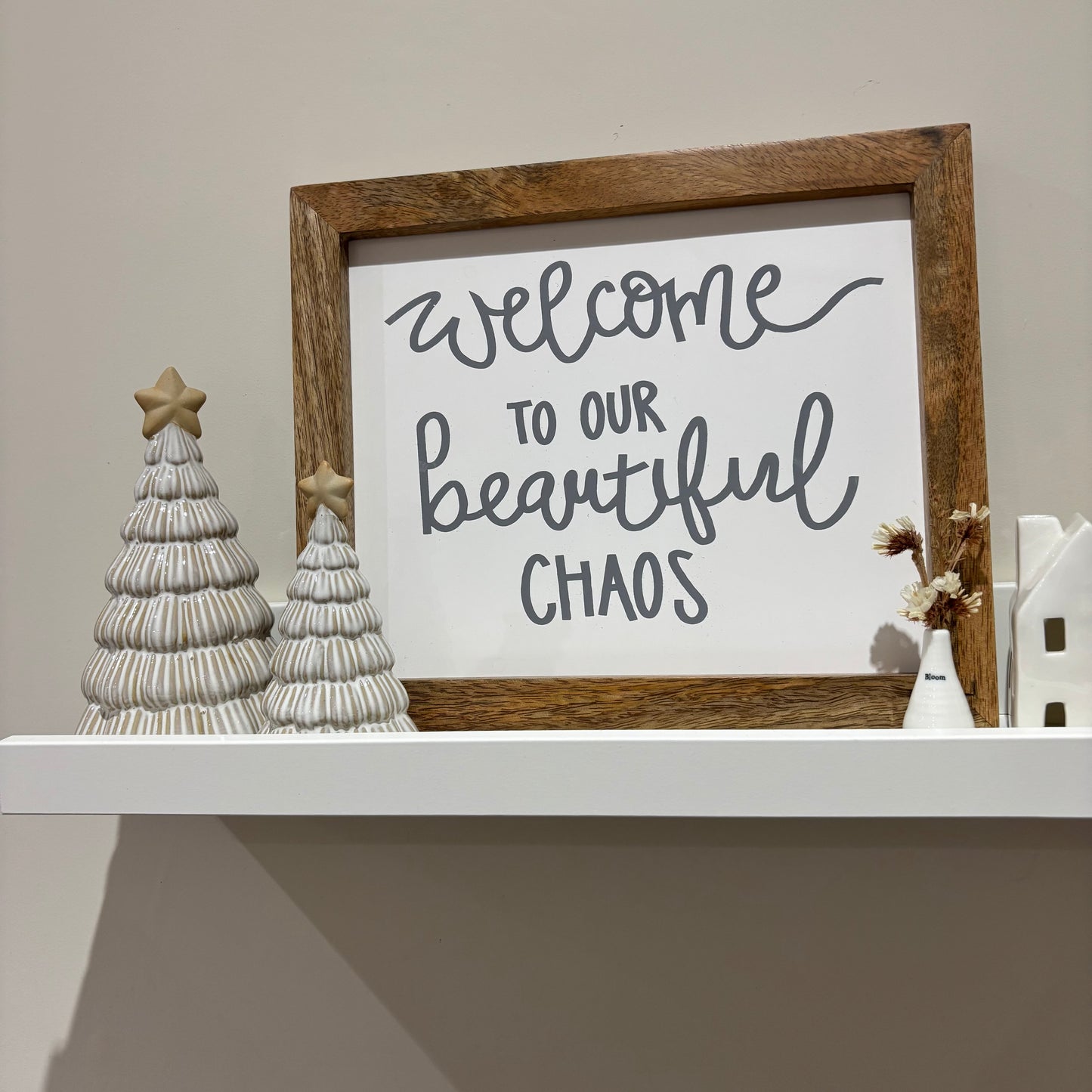 Ceramic off white Christmas tree decoration with star - 2 sizes