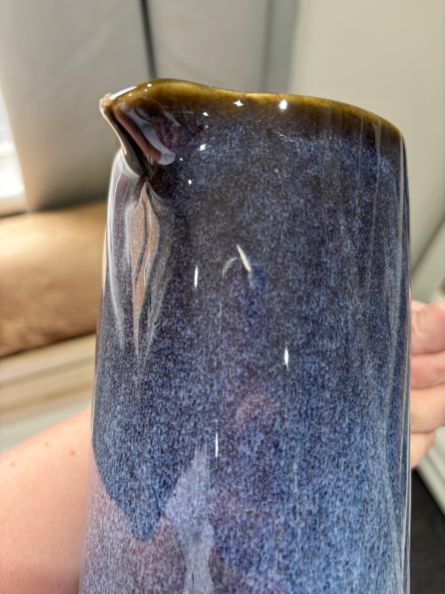 Two Tone Glazed Blue Jug, 19cm - imperfect