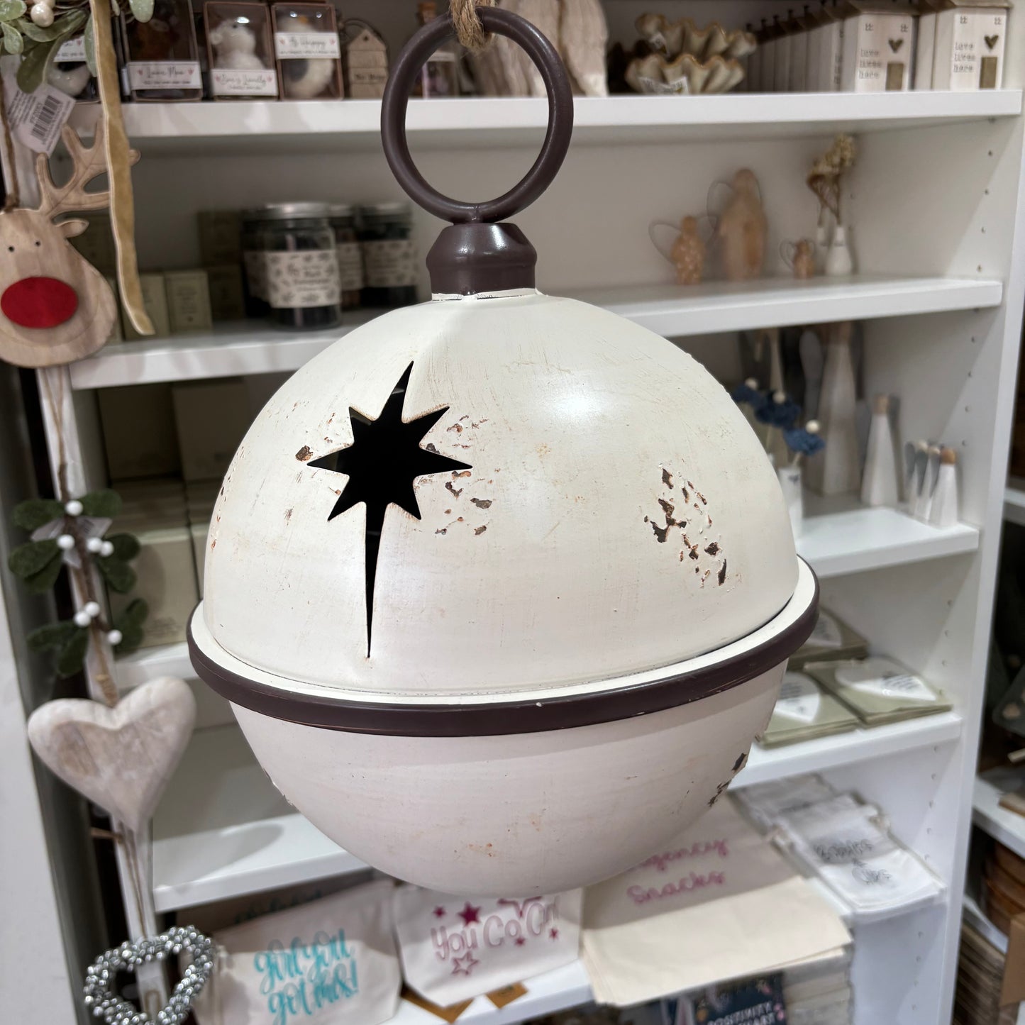 White Rustic Round Hanging Metal Bell - 3 sizes