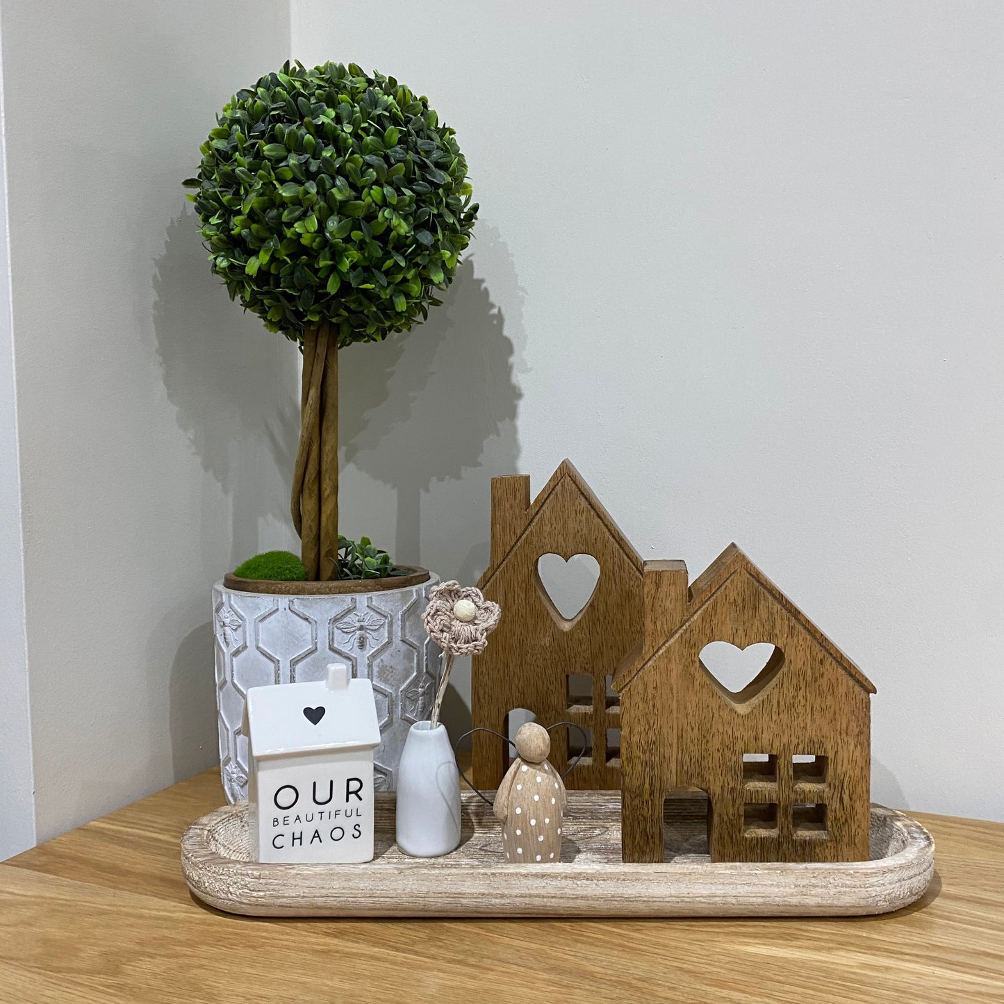 Natural Wooden House with Heart - Set of 2