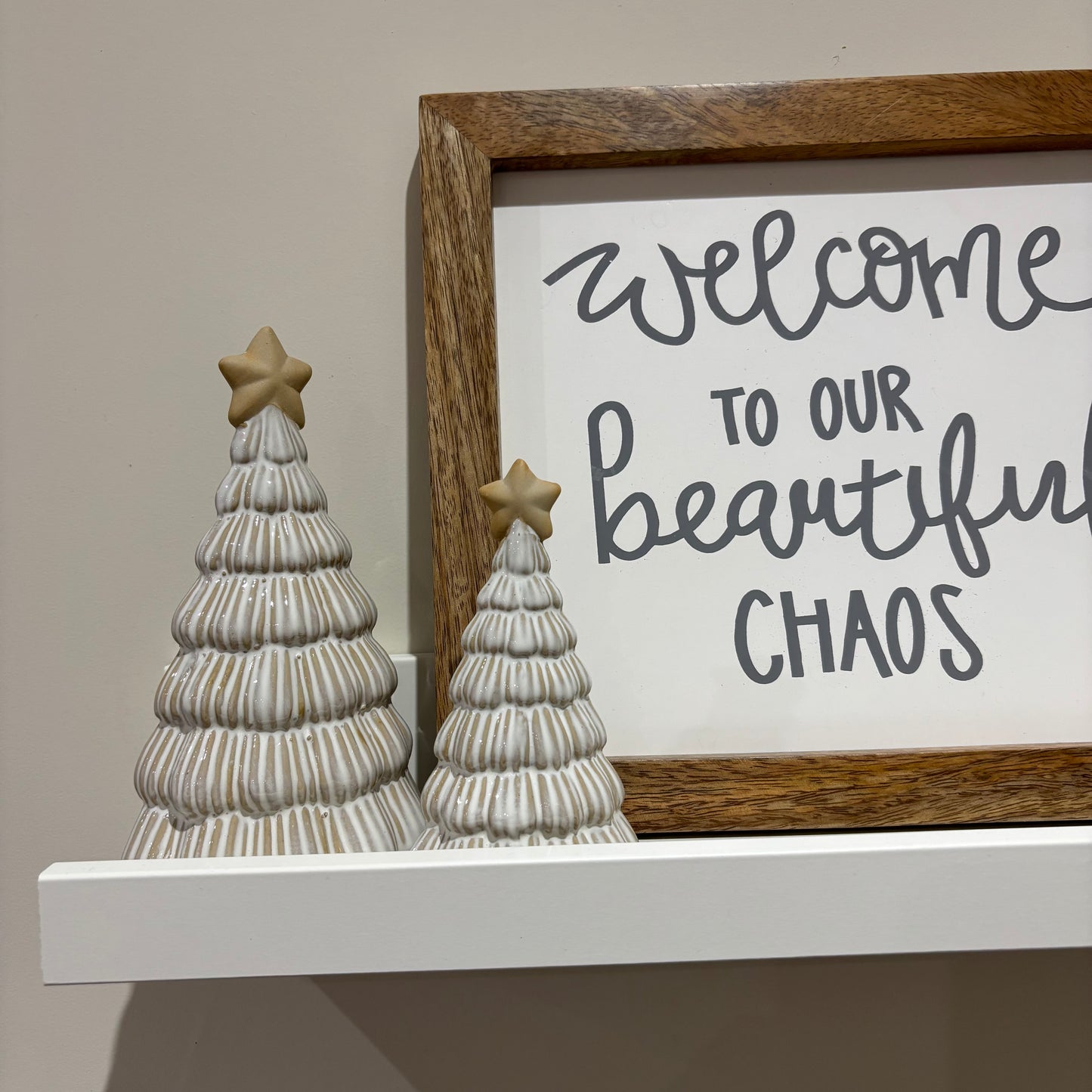 Ceramic off white Christmas tree decoration with star - 2 sizes