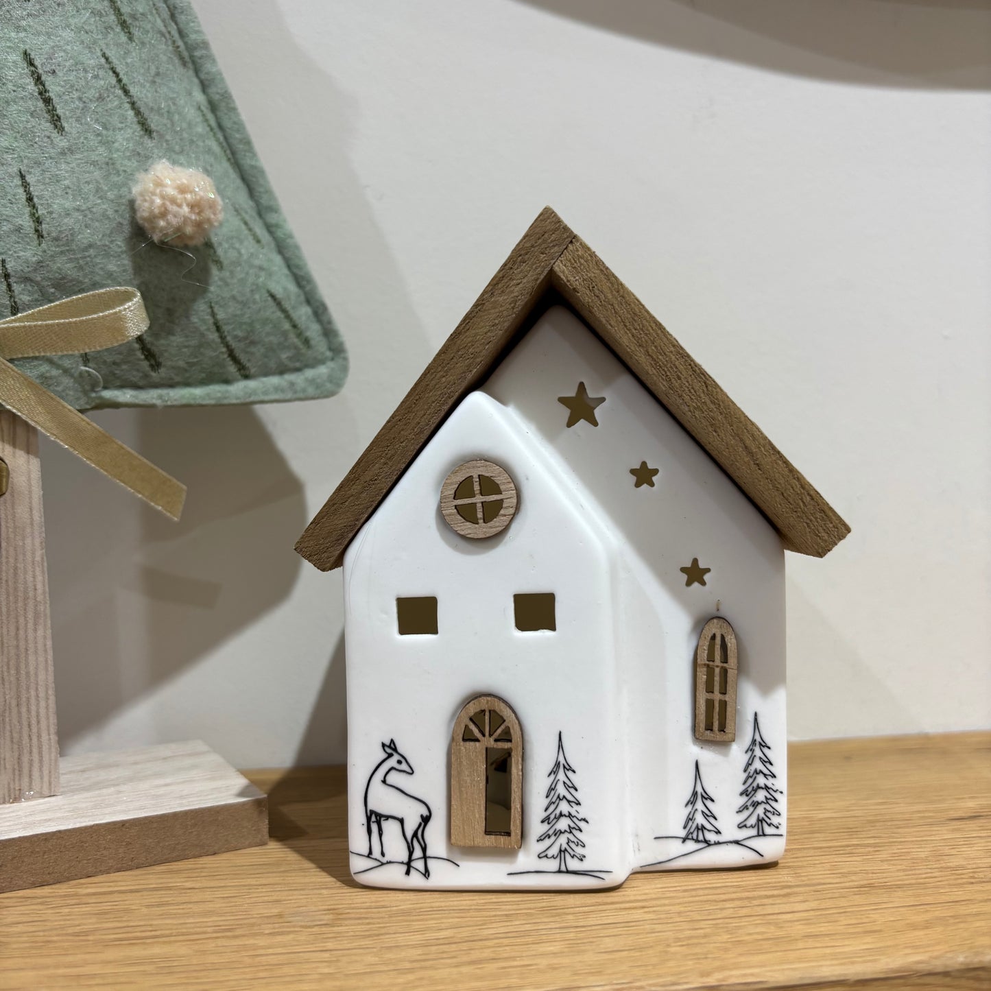 White Ceramic Led House Ornament Small