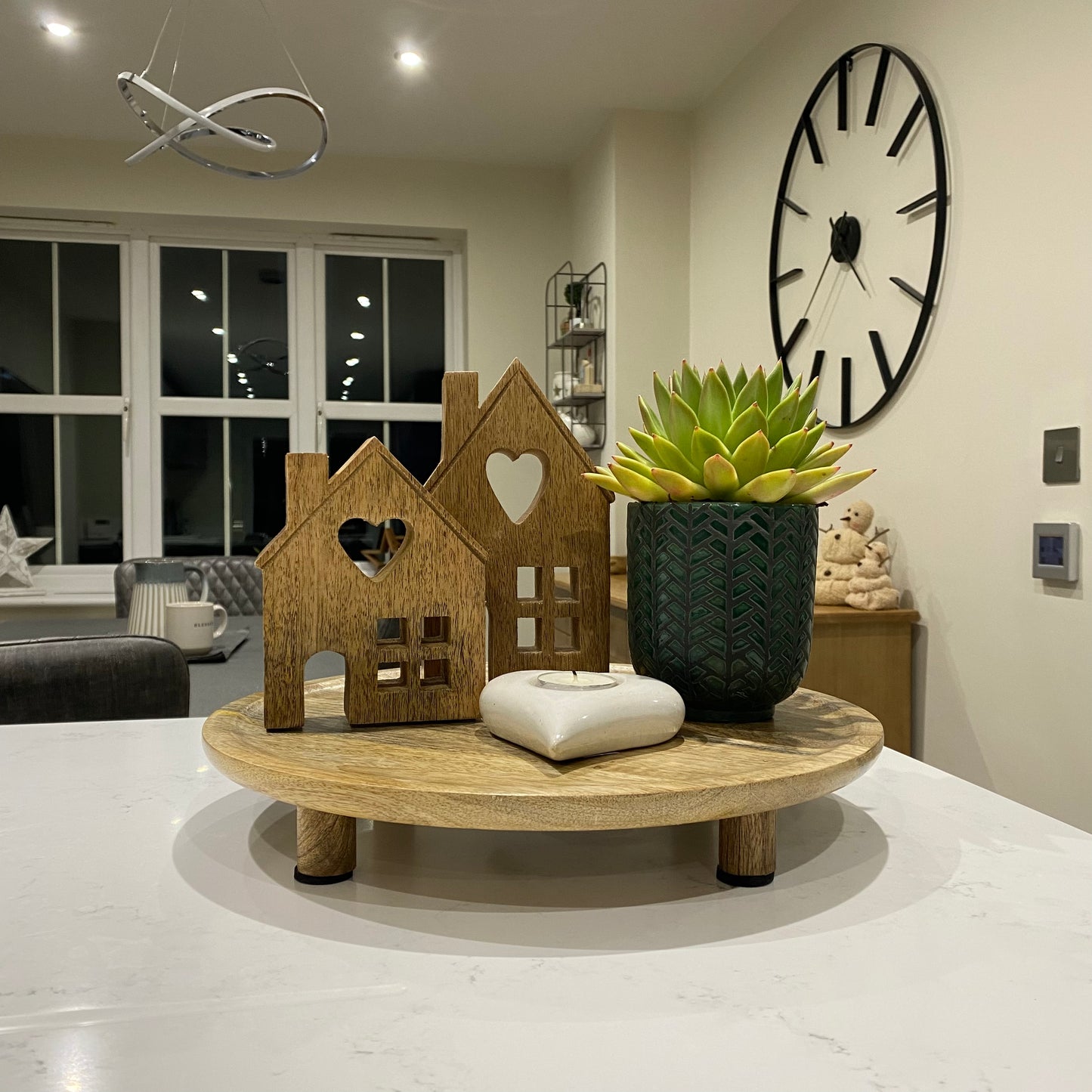 Natural Wooden House with Heart - Set of 2