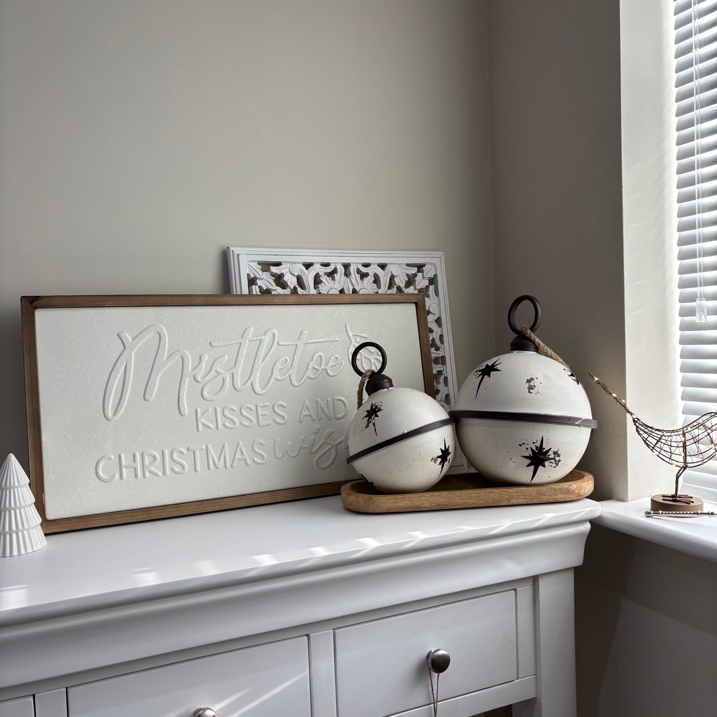 White Rustic Round Hanging Metal Bell - 3 sizes