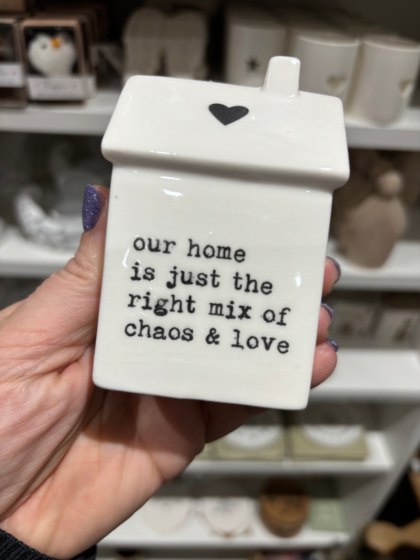 Our home is chaos and love porcelain house