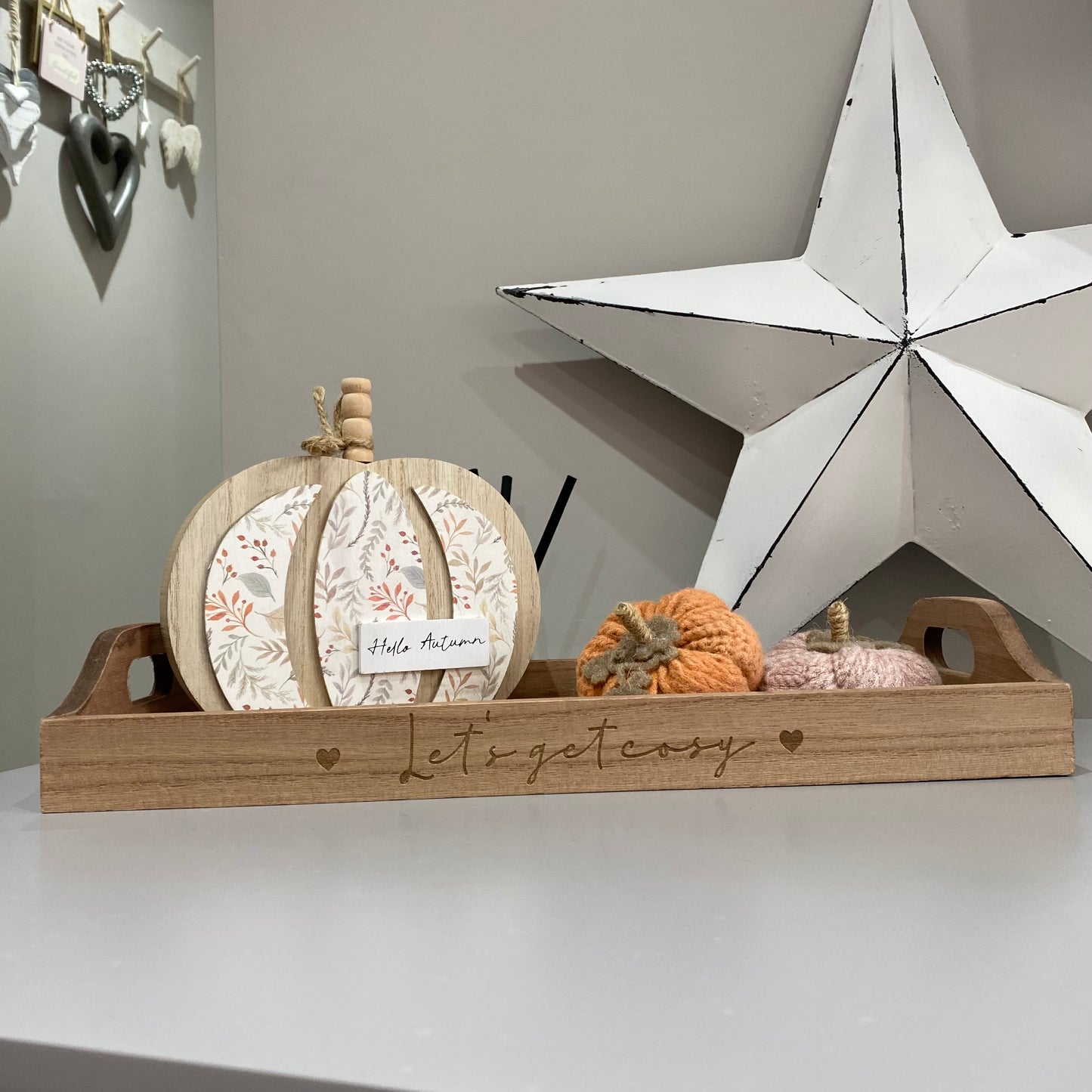 Hello Autumn 3d effect hand painted pumpkin block