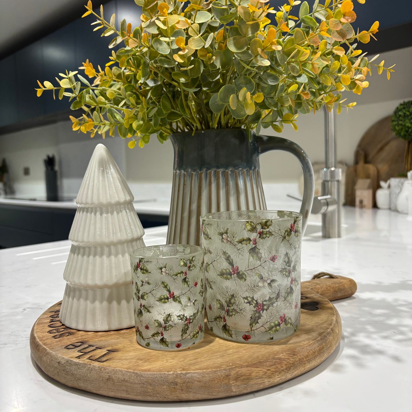 Holly Frosted Glass Candle holder