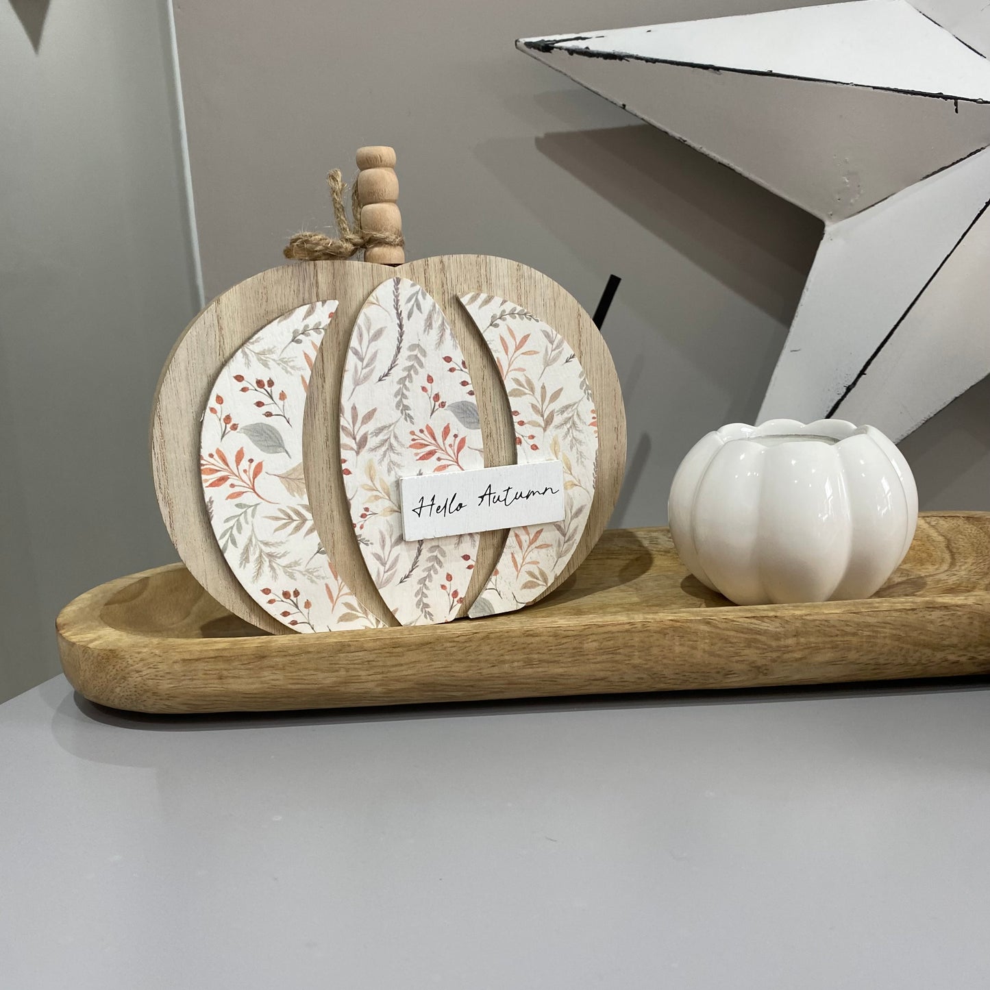 Hello Autumn 3d effect hand painted pumpkin block