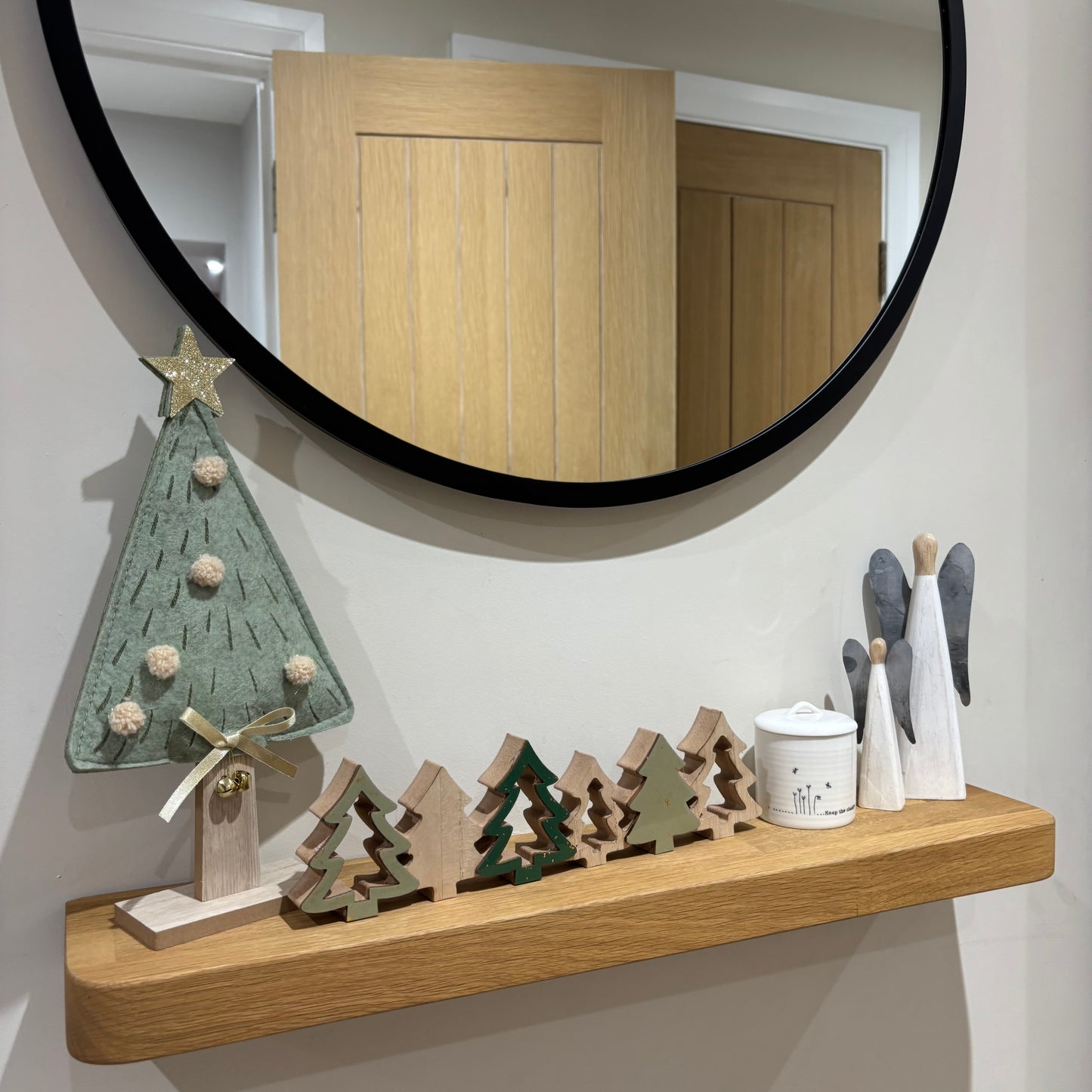 Pale Green Felt Christmas Tree with Gold Star and bells