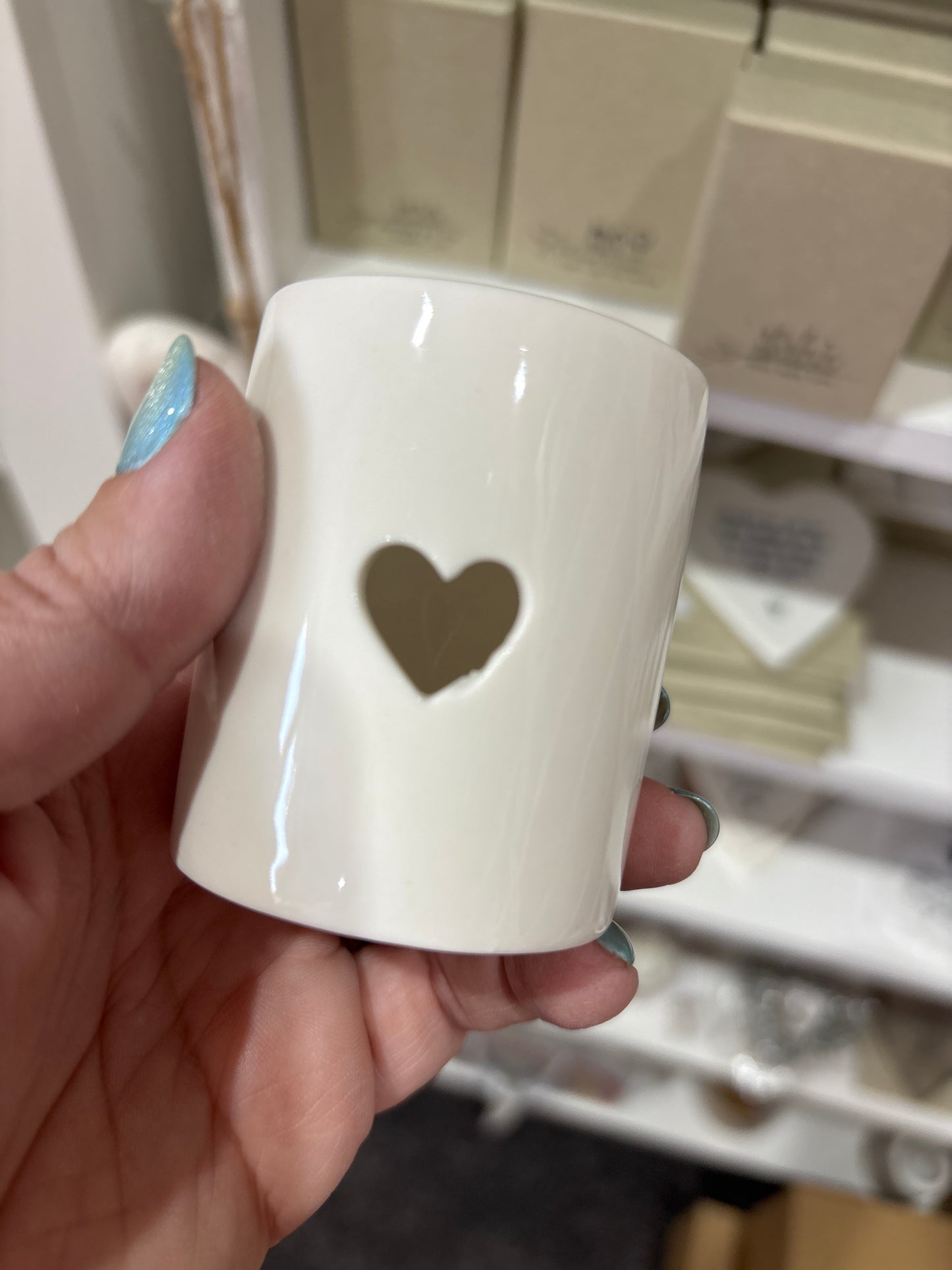 Simple Heart White Tealight Holder - imperfect