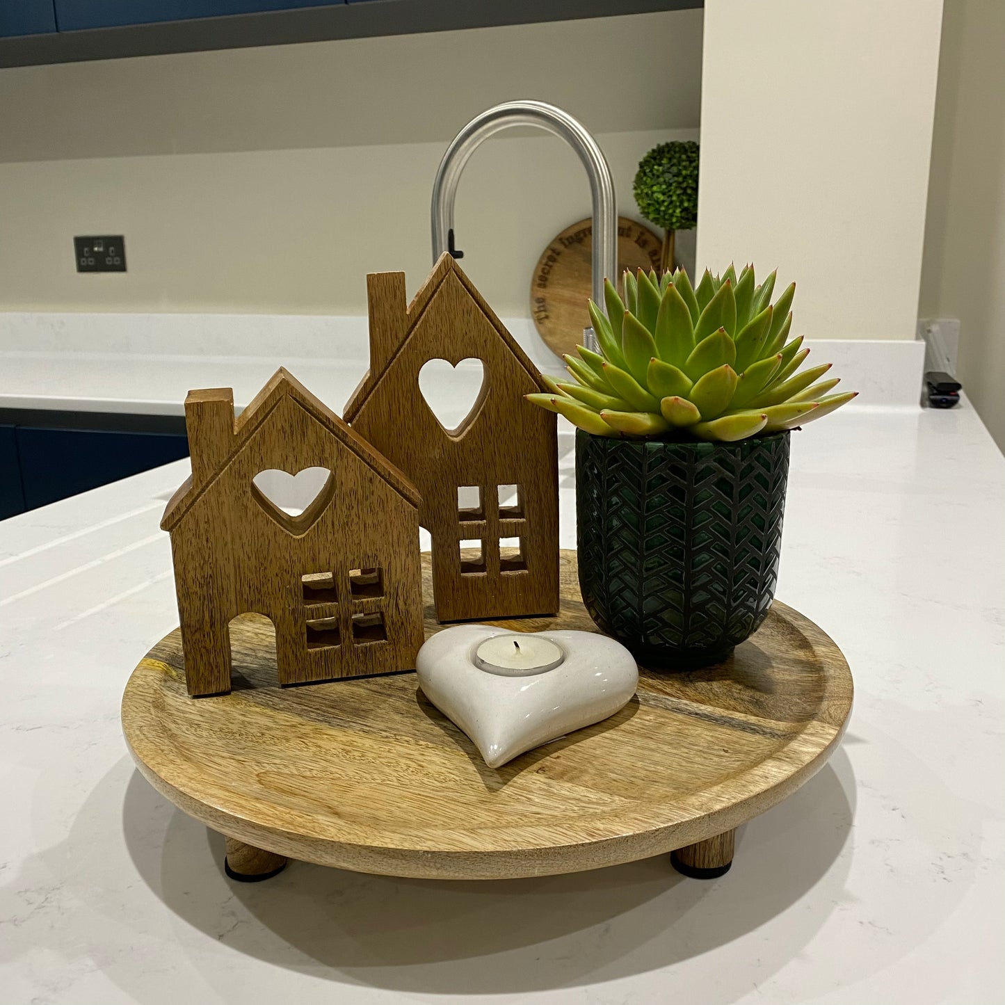Natural Wooden House with Heart - Set of 2
