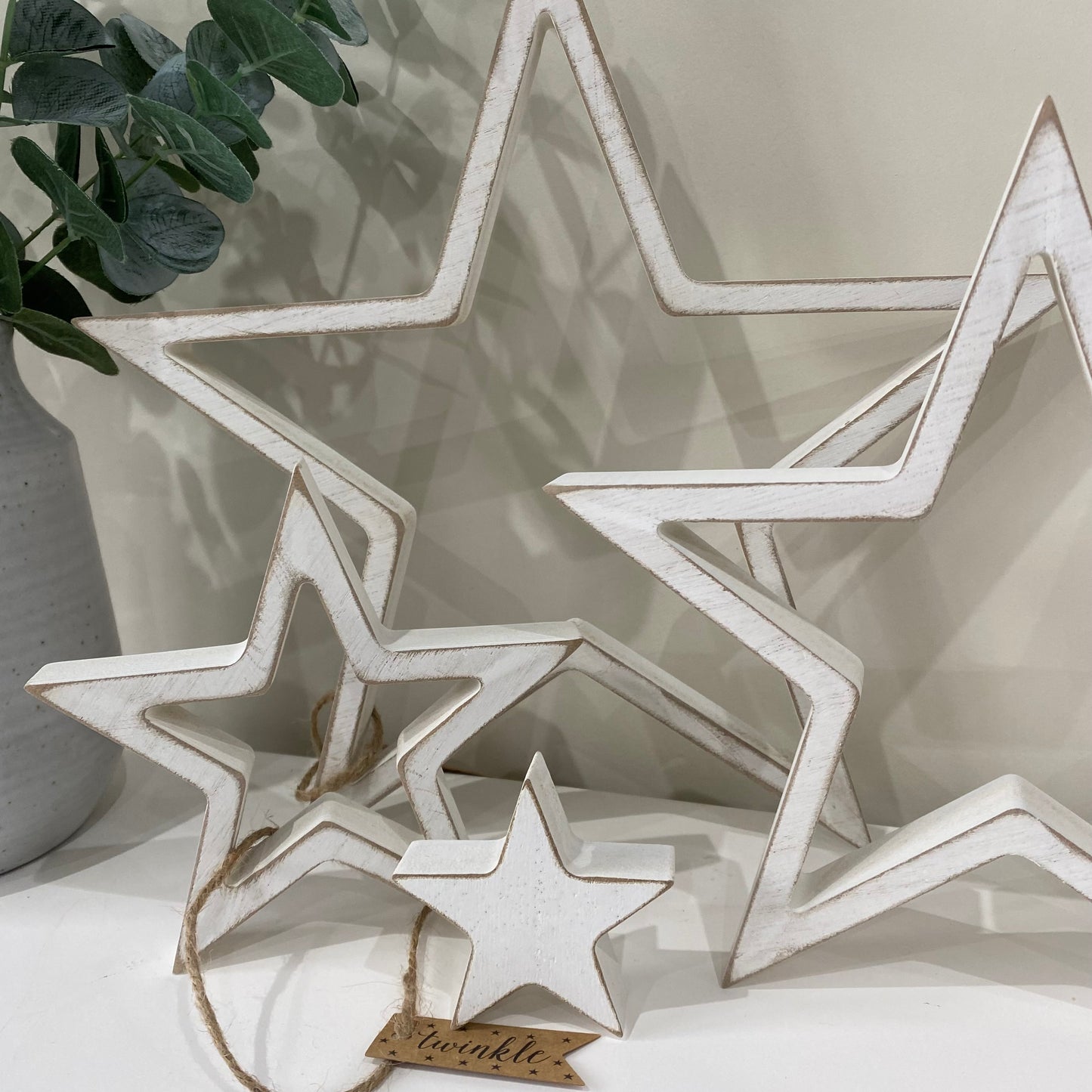 White Wood Stars - set of 4