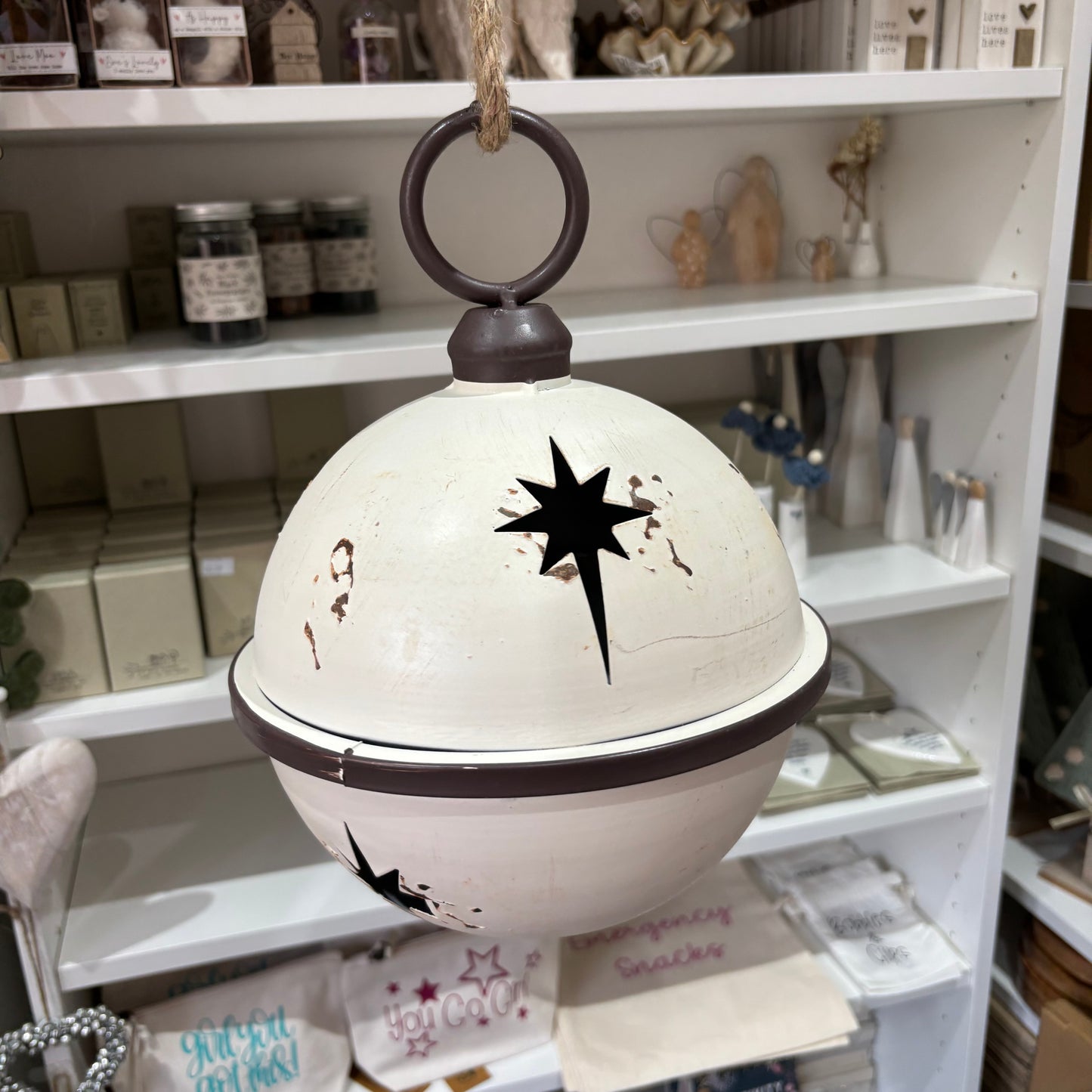 White Rustic Round Hanging Metal Bell - 3 sizes