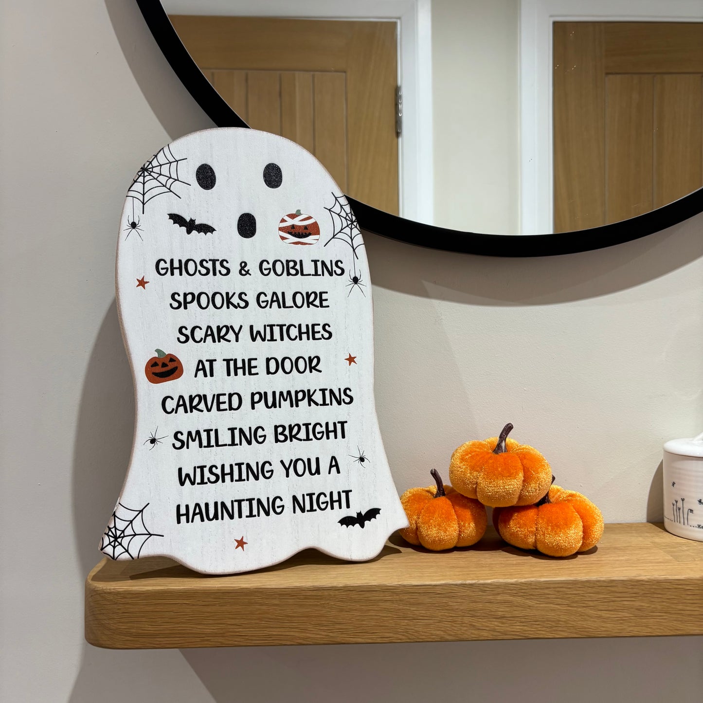 Spooktacular Ghosts & Goblins wooden ghost sign