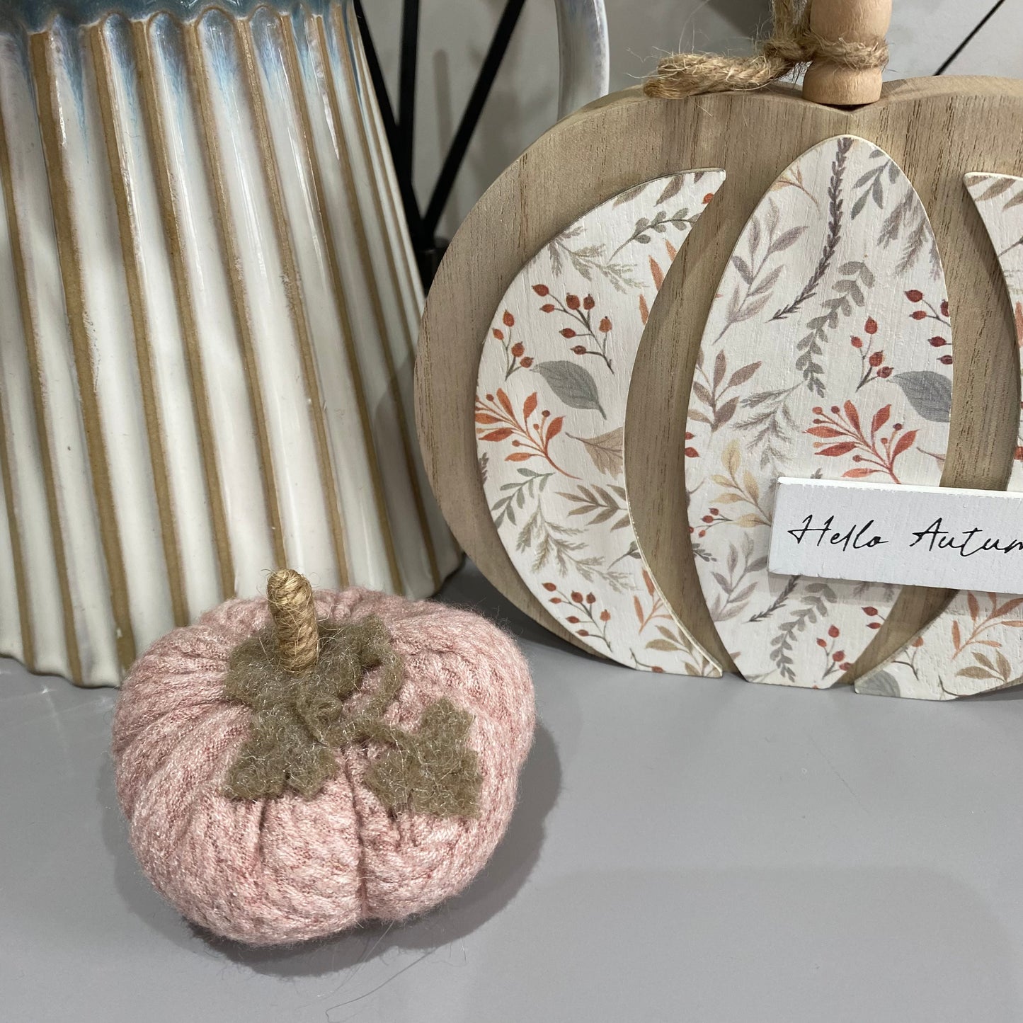 Hello Autumn 3d effect hand painted pumpkin block