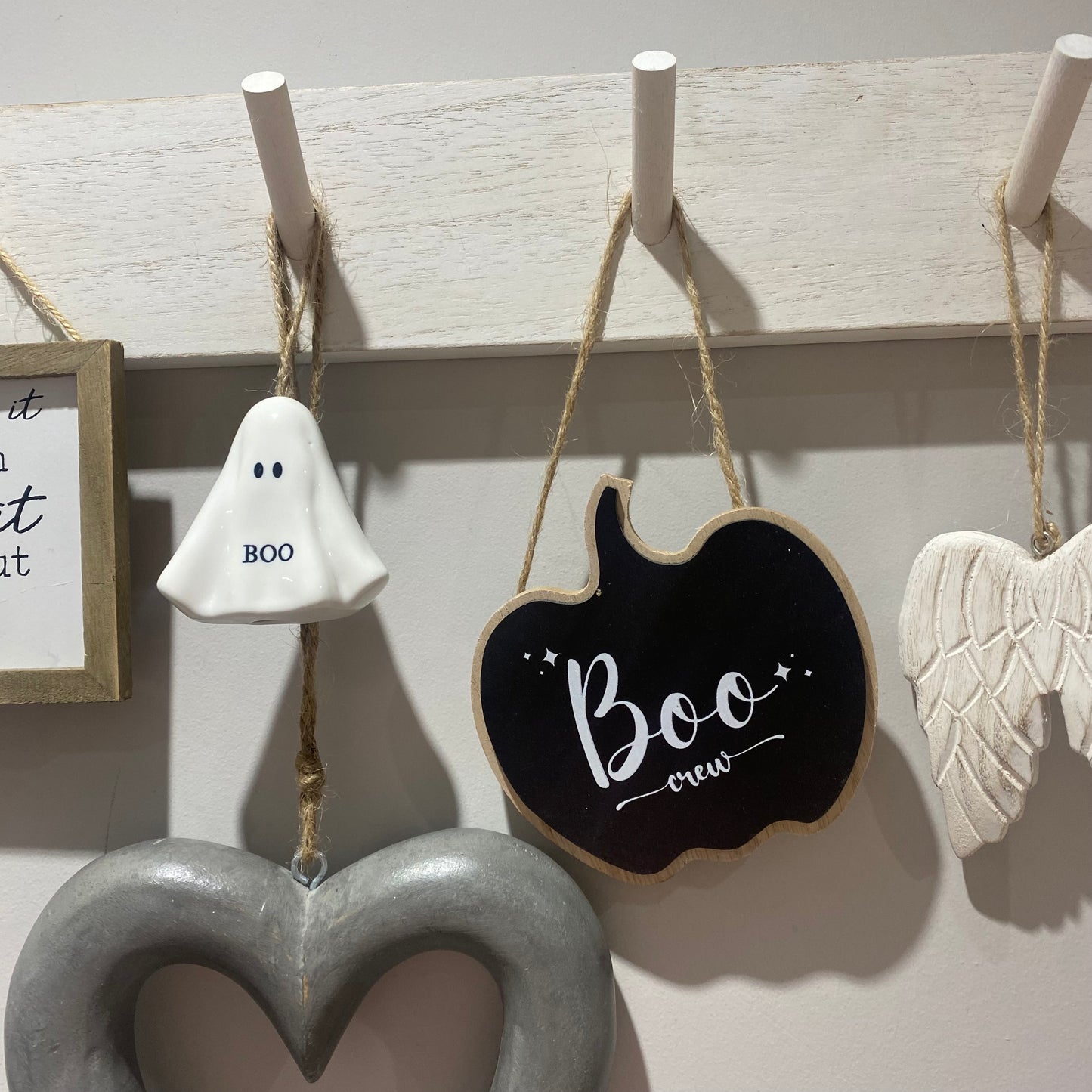 Boo Crew Black Wooden Hanging Pumpkin