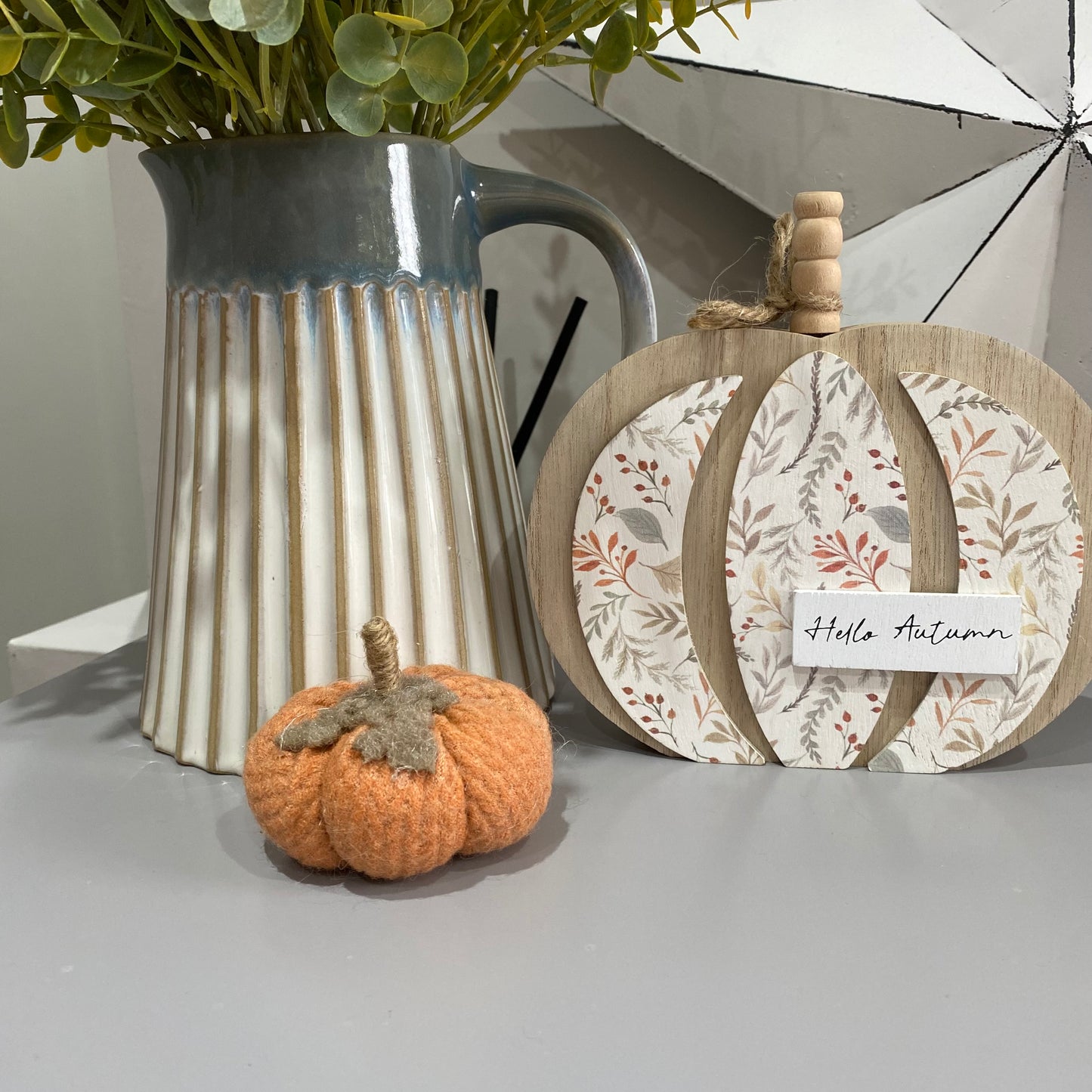Hello Autumn 3d effect hand painted pumpkin block