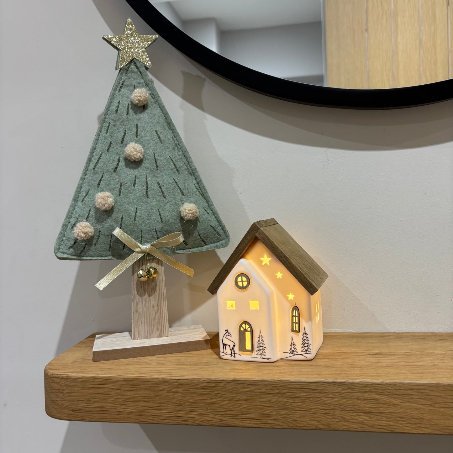 Pale Green Felt Christmas Tree with Gold Star and bells