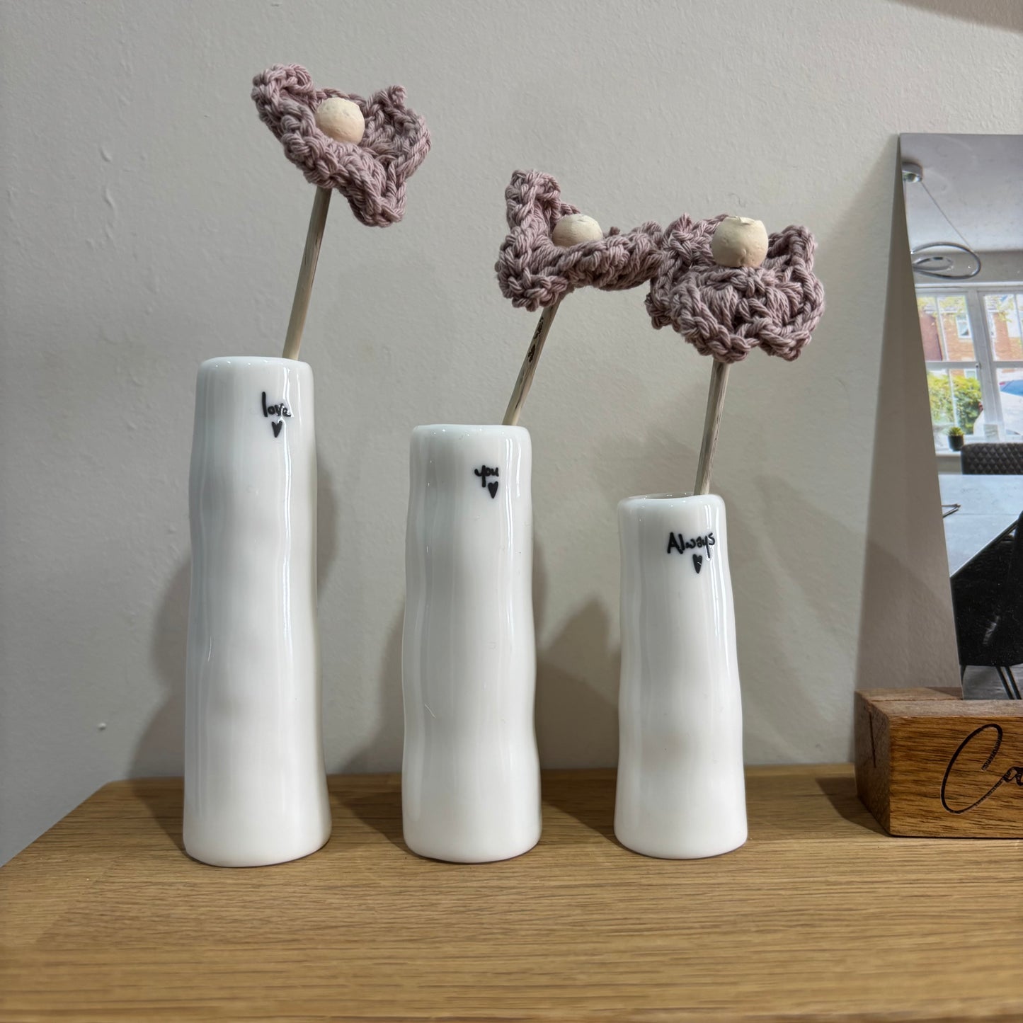 Love you always trio of bud vases