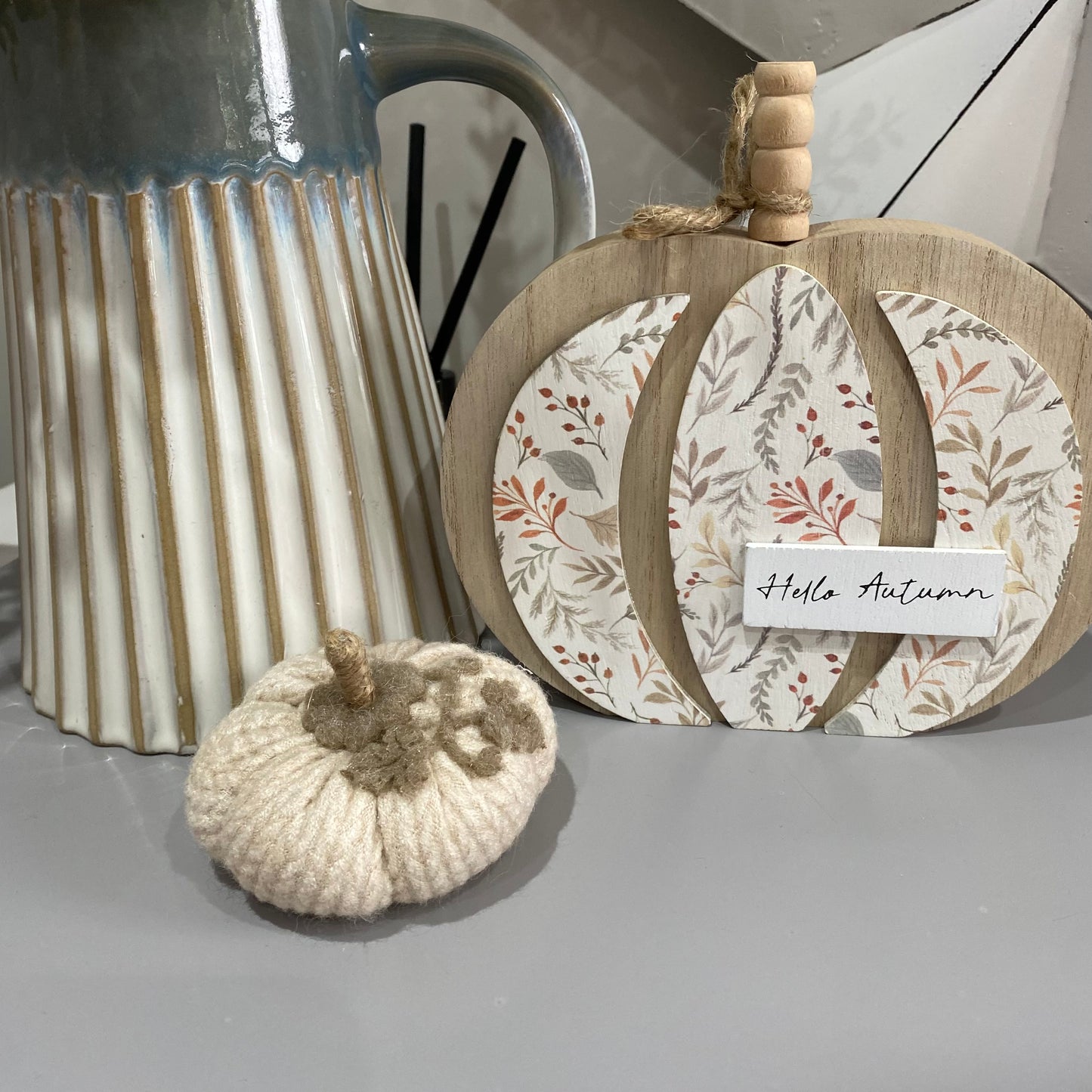 Hello Autumn 3d effect hand painted pumpkin block