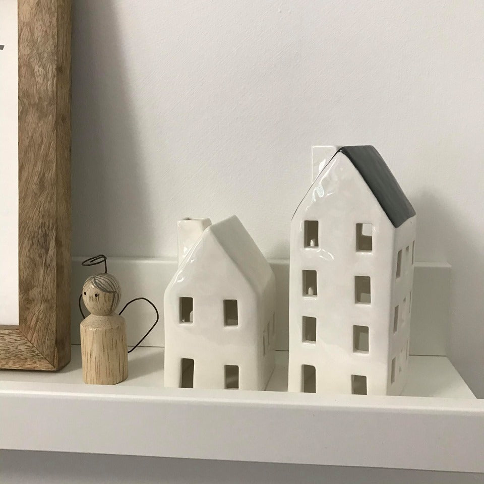 House tea Light Holder with Dark Roof - 2 sizes