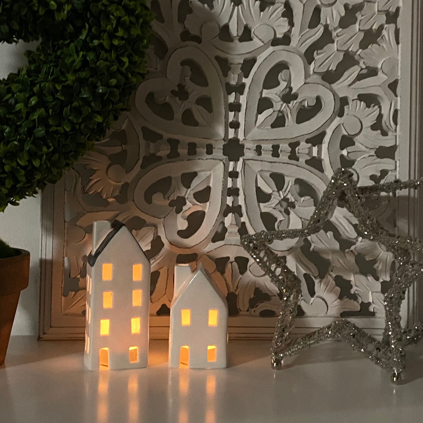 House tea Light Holder with Dark Roof - 2 sizes
