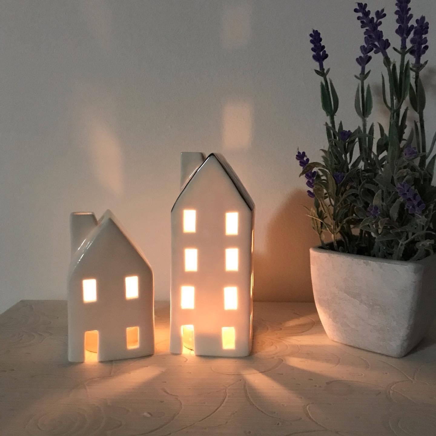 House tea Light Holder with Dark Roof - 2 sizes