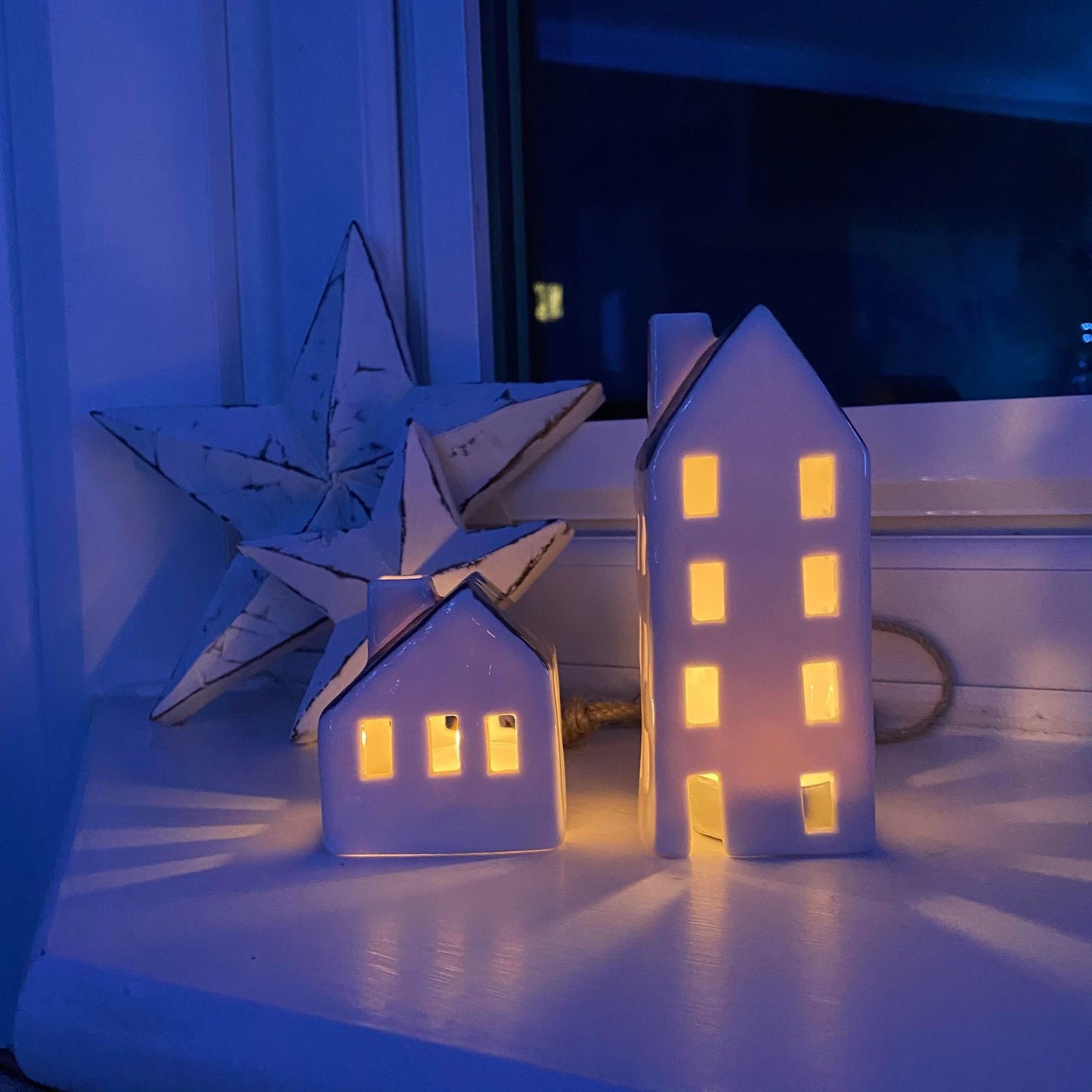 House tea Light Holder with Dark Roof - 2 sizes