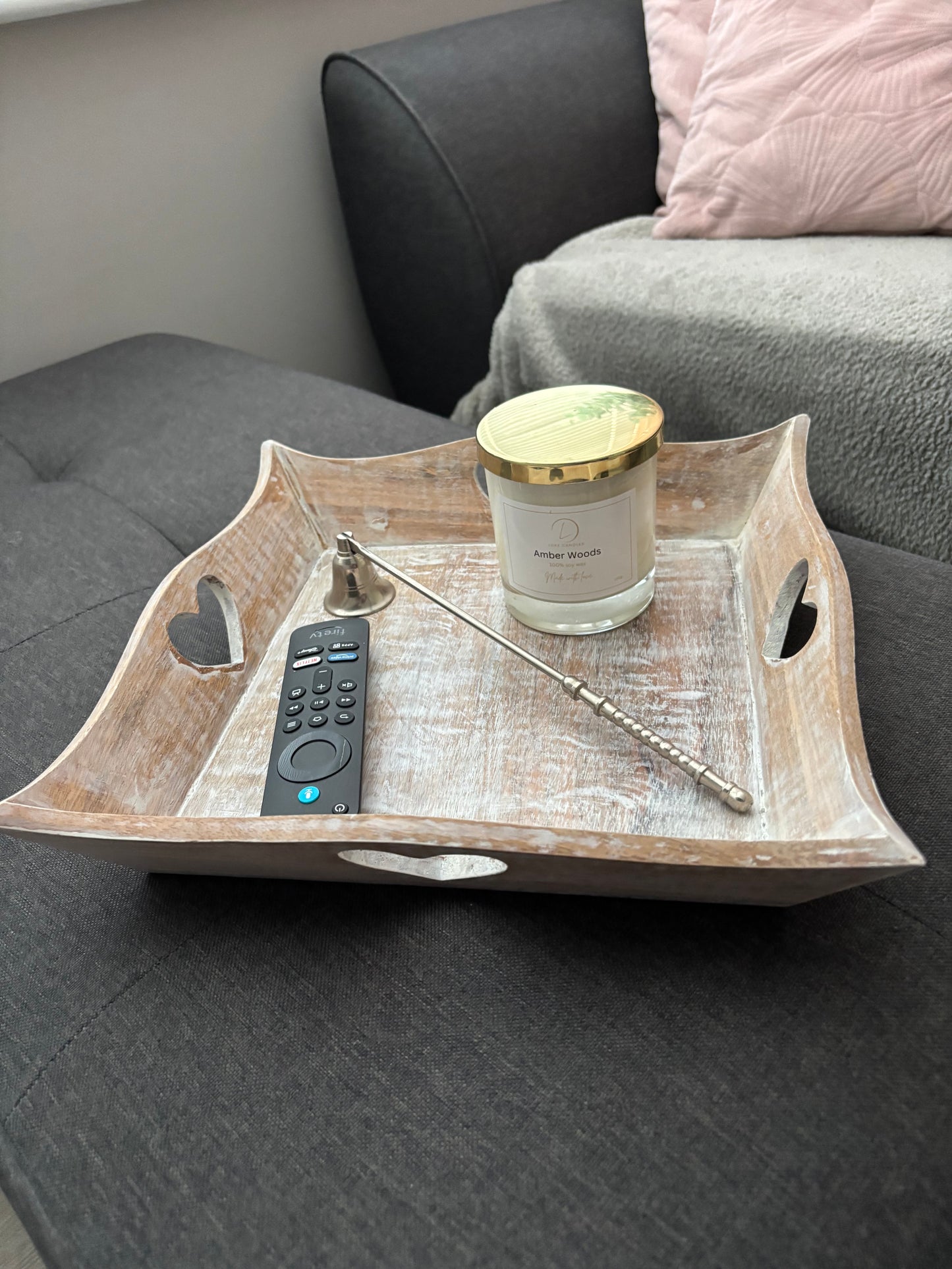 Rustic tray with heart cut out detail 31cm