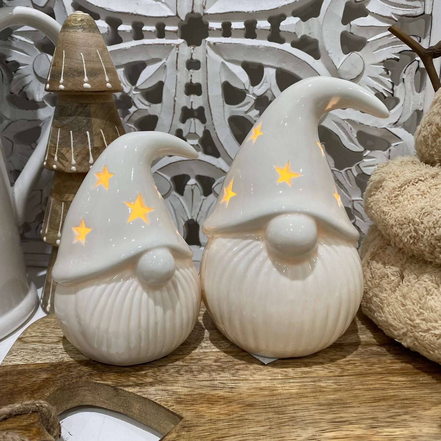 White Porcelain Led Gonks - set of two