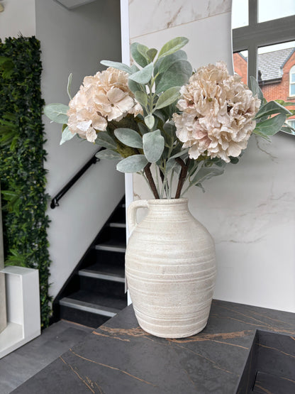 Faux Dried Touch Ruffled Hydrangea – Oyster – 52cm