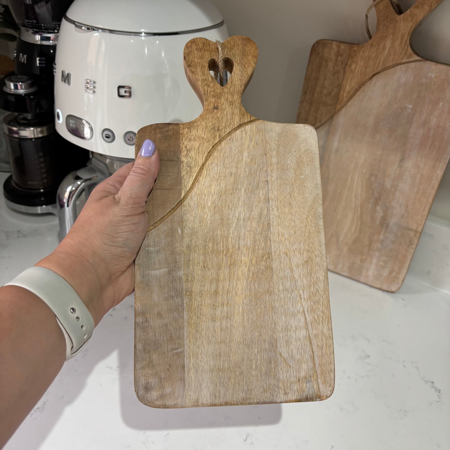 Amelie - Dual Tone Wooden Chopping Board with Heart Carved Handle - 2 sizes