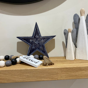Rustic mango wood and grey enamel star
