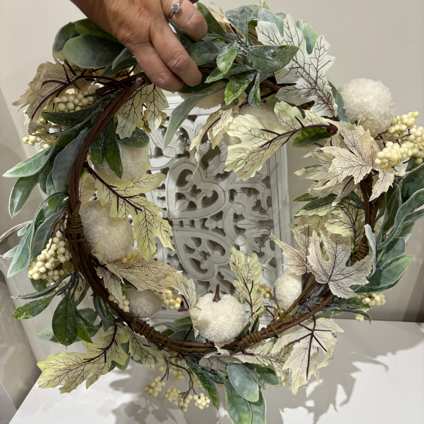 White pumpkin door wreath